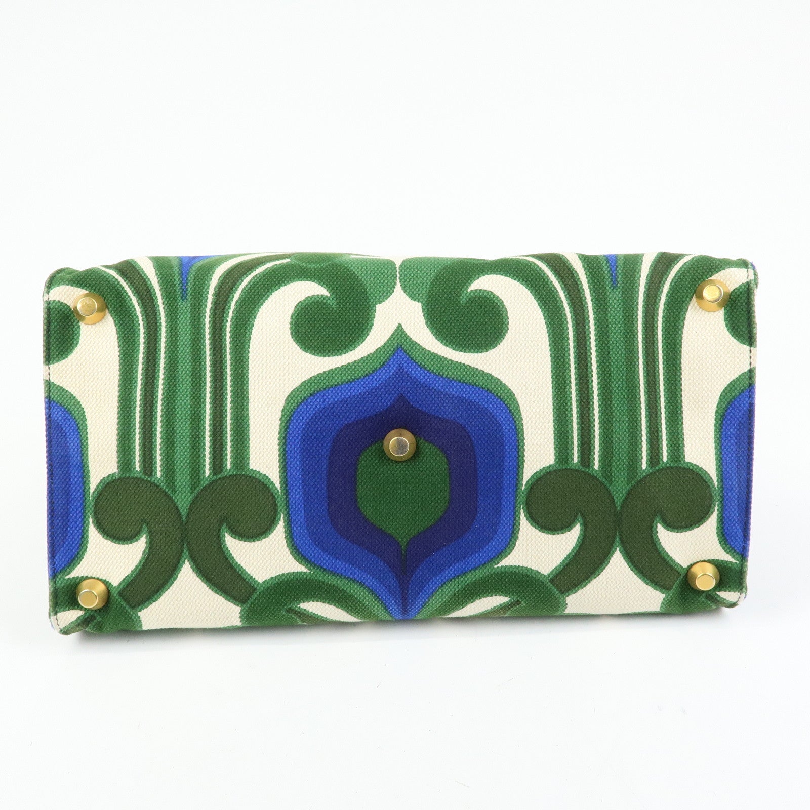 MIU MIU Canvas Leather Tote Bag Hand Bag Green Natural