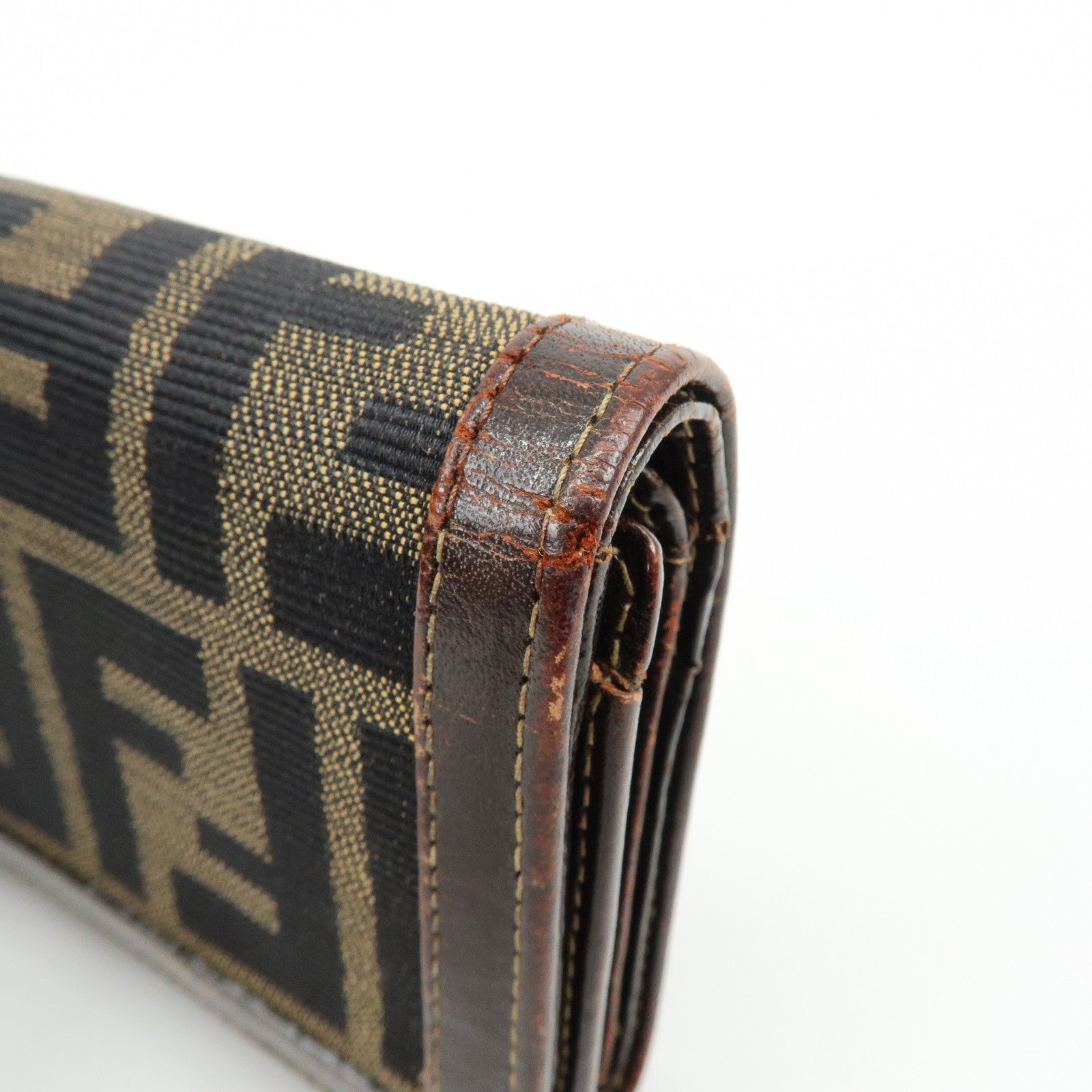 FENDI Zucca Canvas Leather Bi-fold Compact Wallet Brown 31052