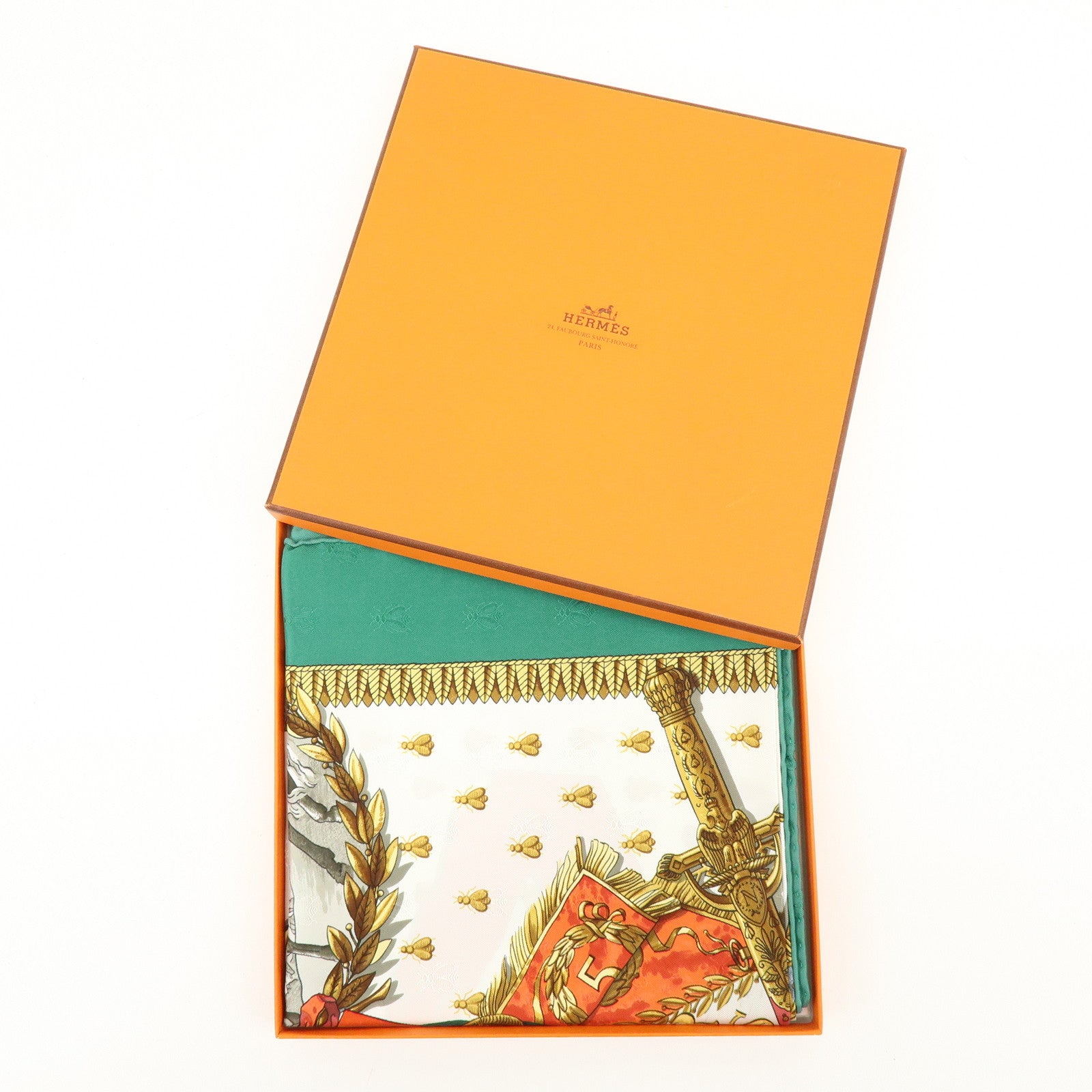 HERMES Carre 90 Silk 100% Scarf NAPOLEON Green White
