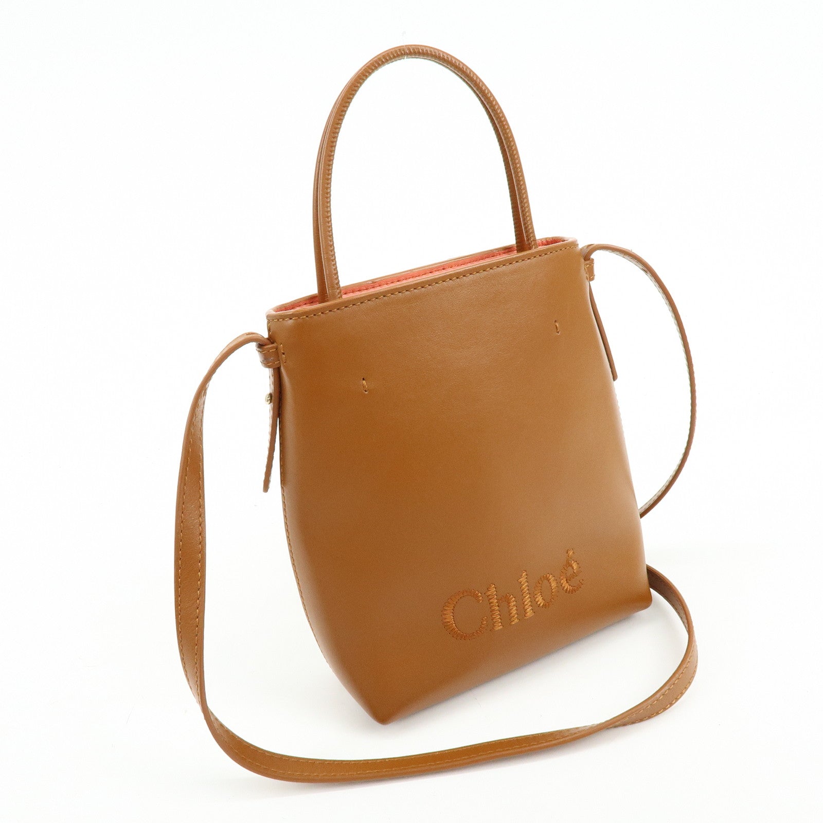 Chloe Micro Tote Bag Leather 2Way Bag Shoulder Bag Hand Bag Camel