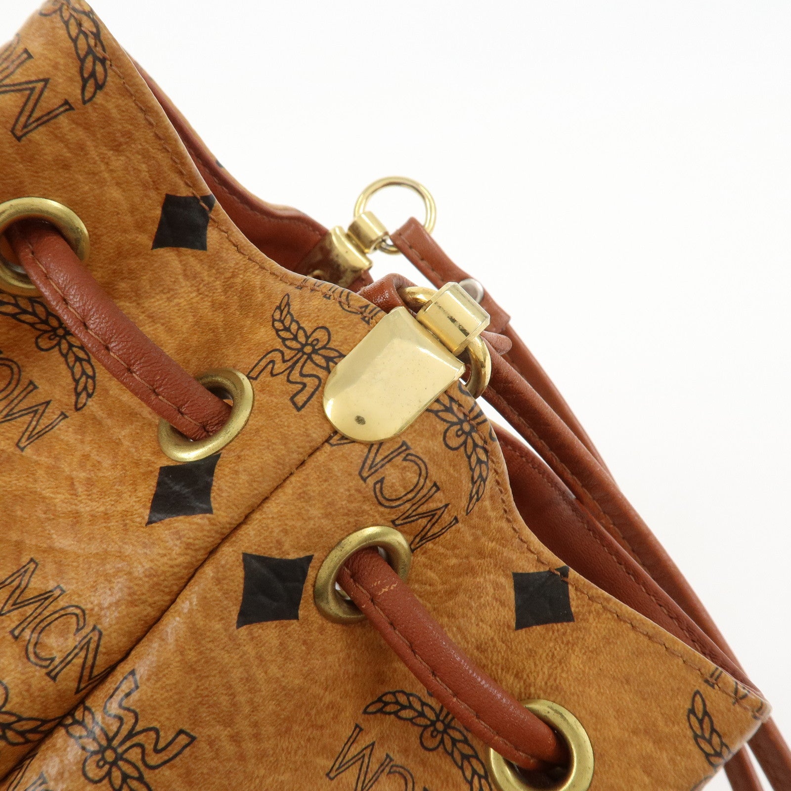 MCM Logo Leather Shoulder Bag Crossbody Bag Brown