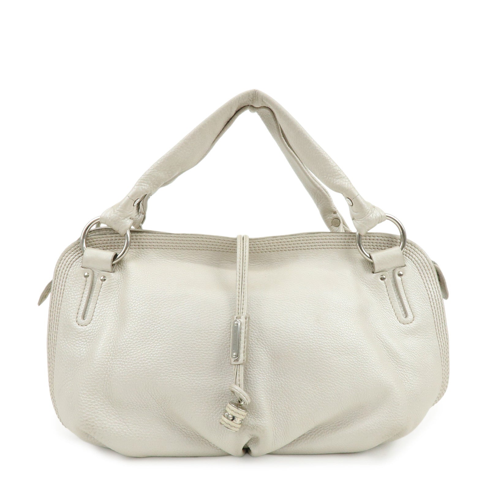 CELINE Bittersweet Leather Shoulder Bag Hand Bag Pearl White