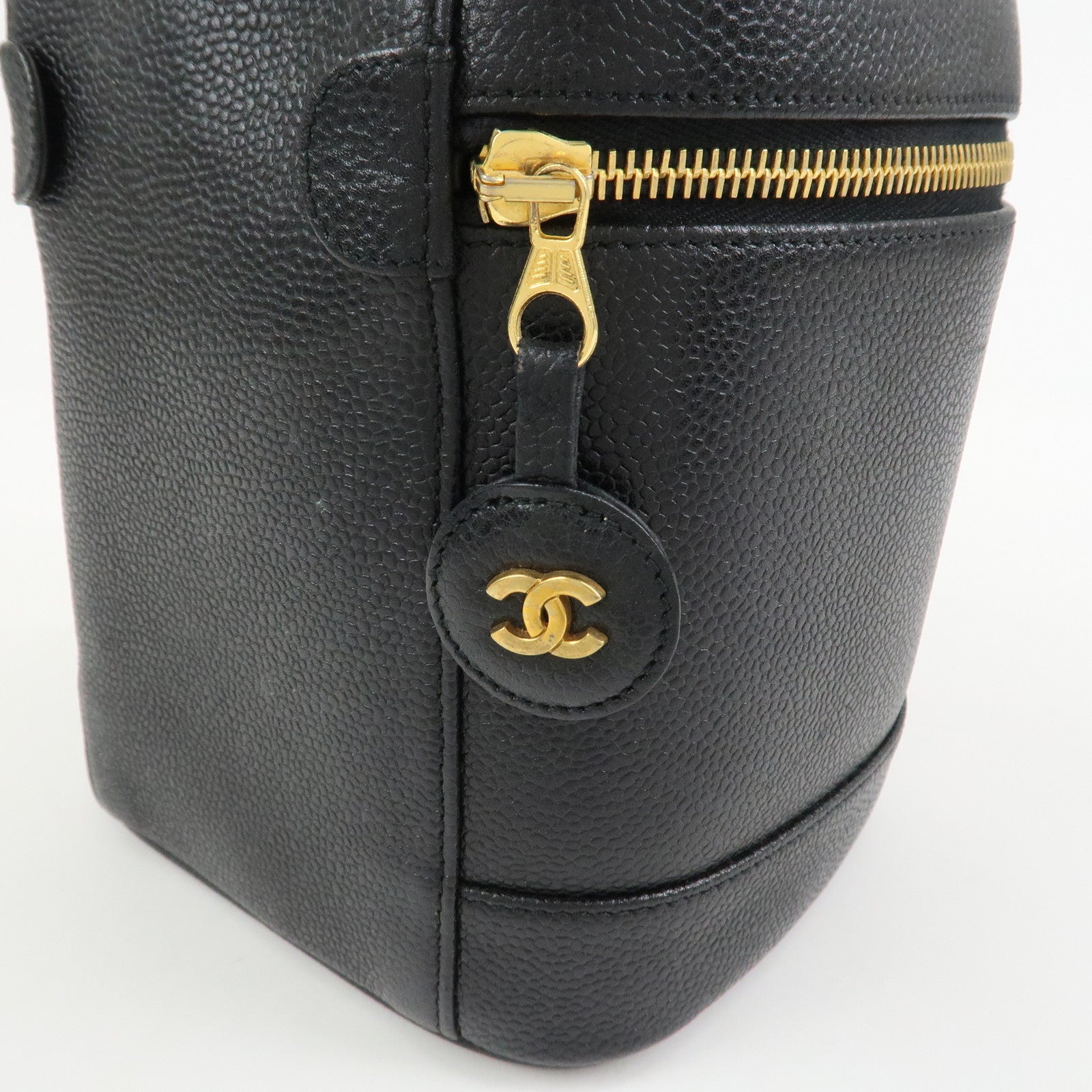 CHANEL COCO Mark Caviarskin Vanity Bag Hand Bag Pouch Black A01998