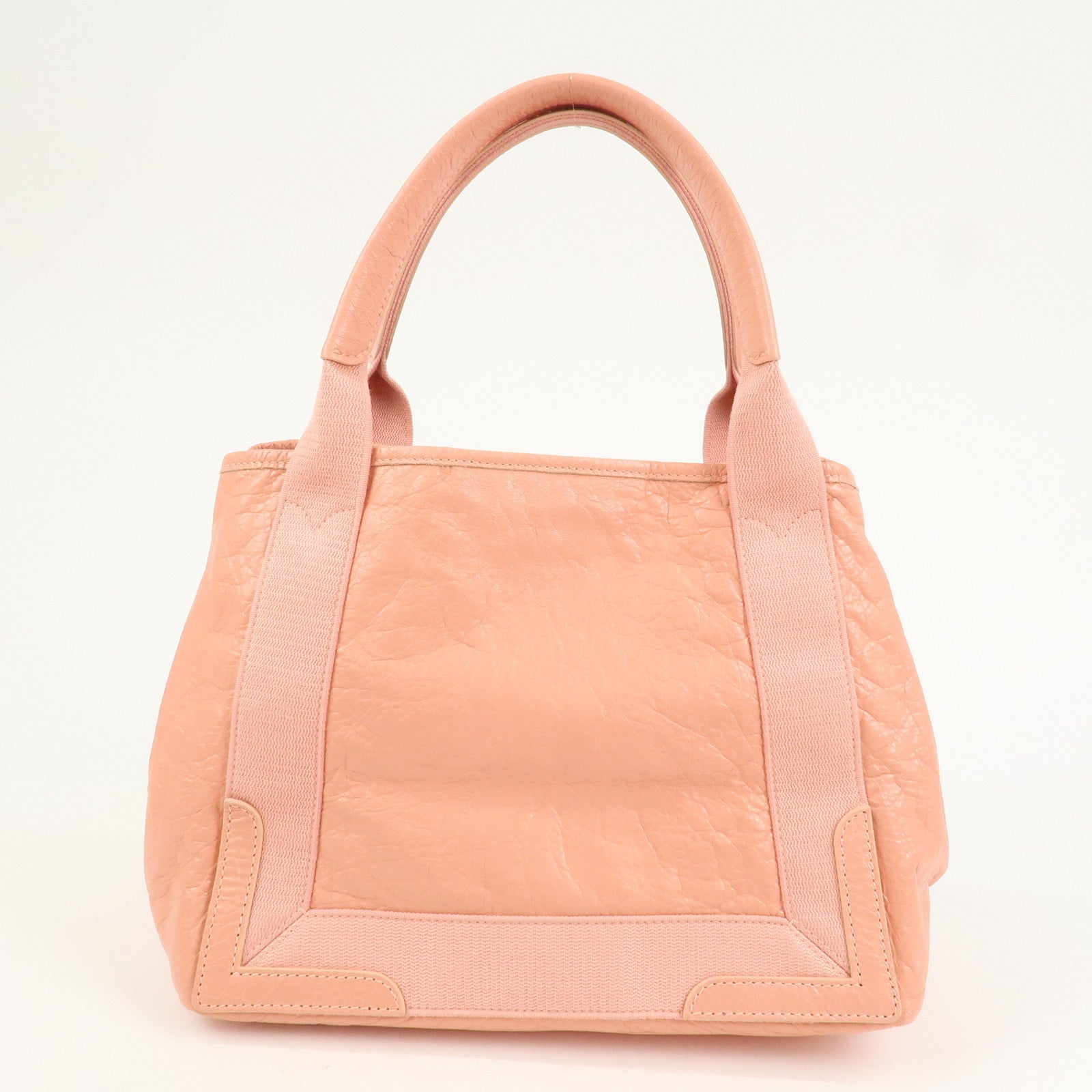 BALENCIAGA Navy Cabas M Canvas Leather Tote Bag Hand Bag Pink