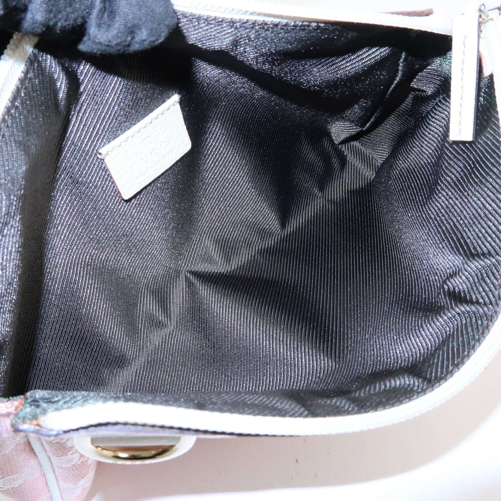 GUCCI Abbey GG Canvas Leather Hand Bag Pouch Pink Ivory 145750