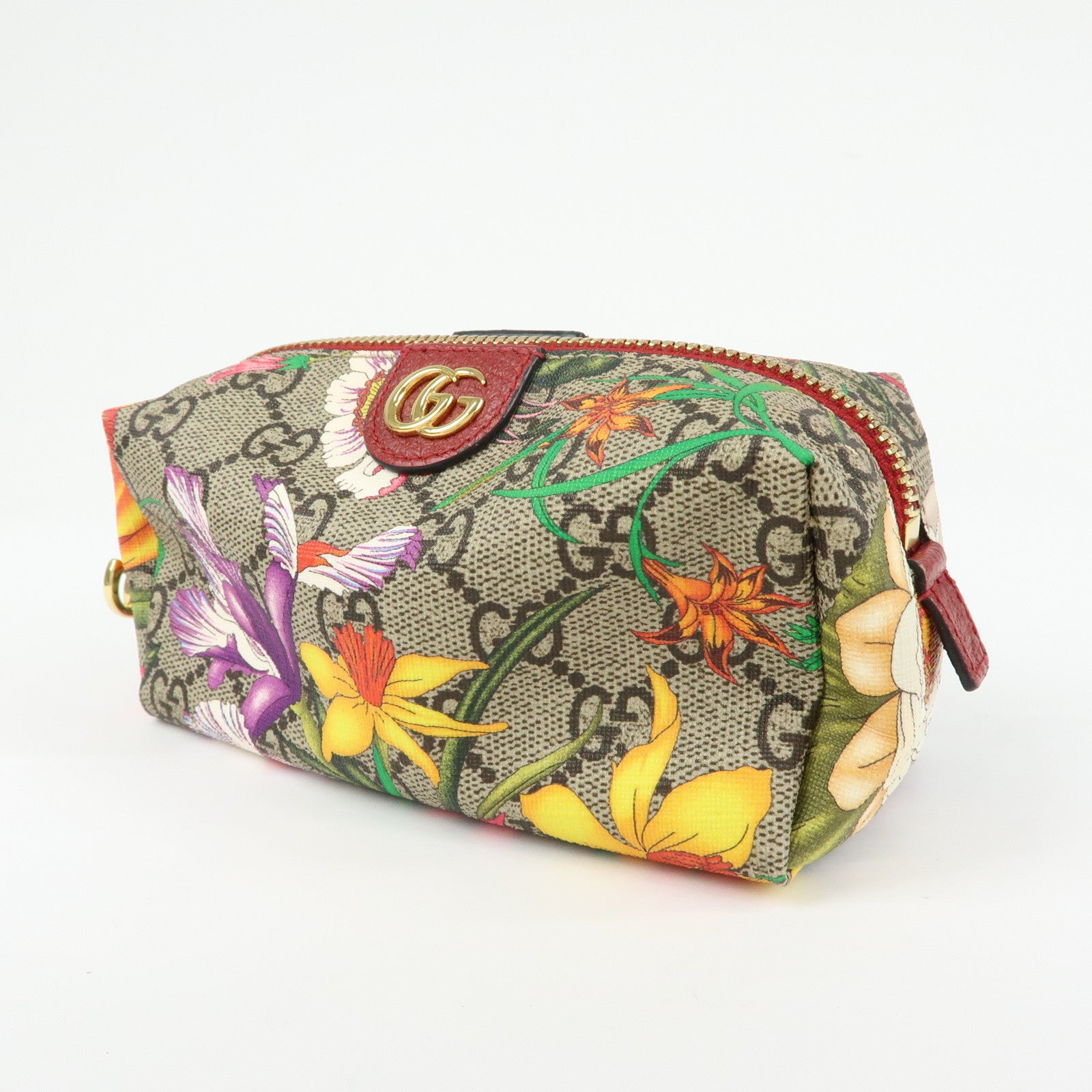 GUCCI GG Marmont Flora GG Supreme Cosmetic Pouch Beige Red 548394