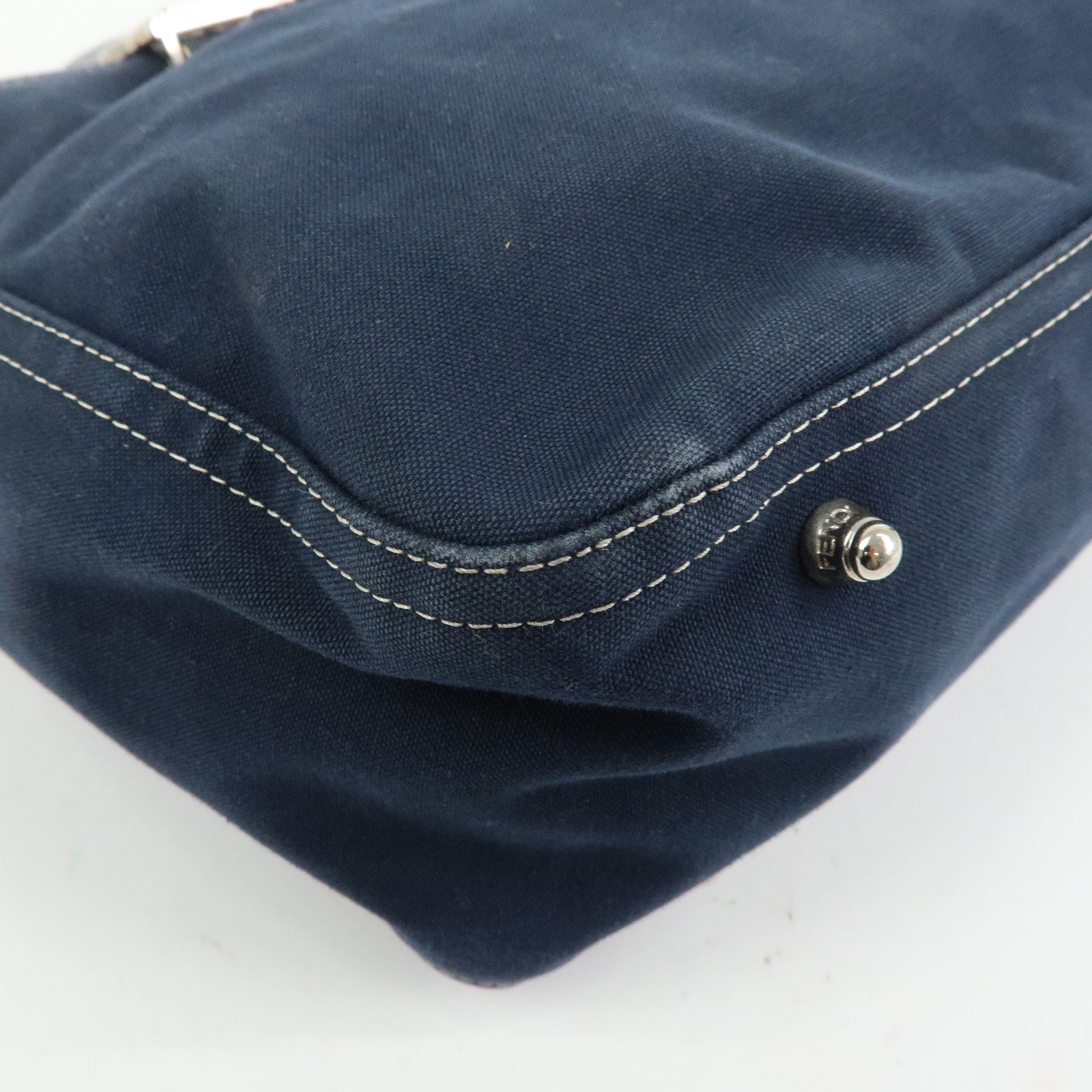 FENDI Canvas Leather Tote Bag Hand Bag Navy