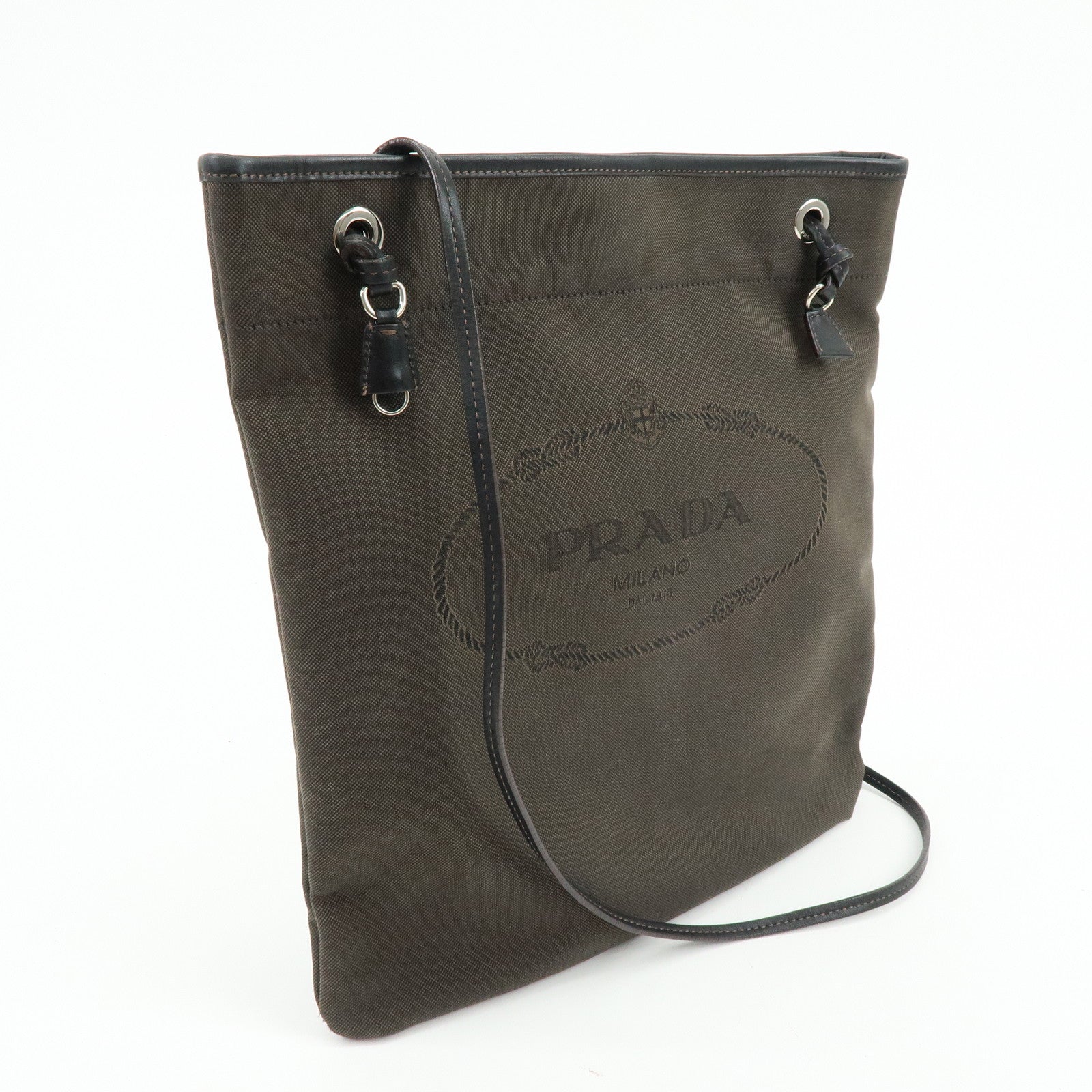 PRADA Logo Jacquard Leather Shoulder Bag Crossbody Bag Dark Brown