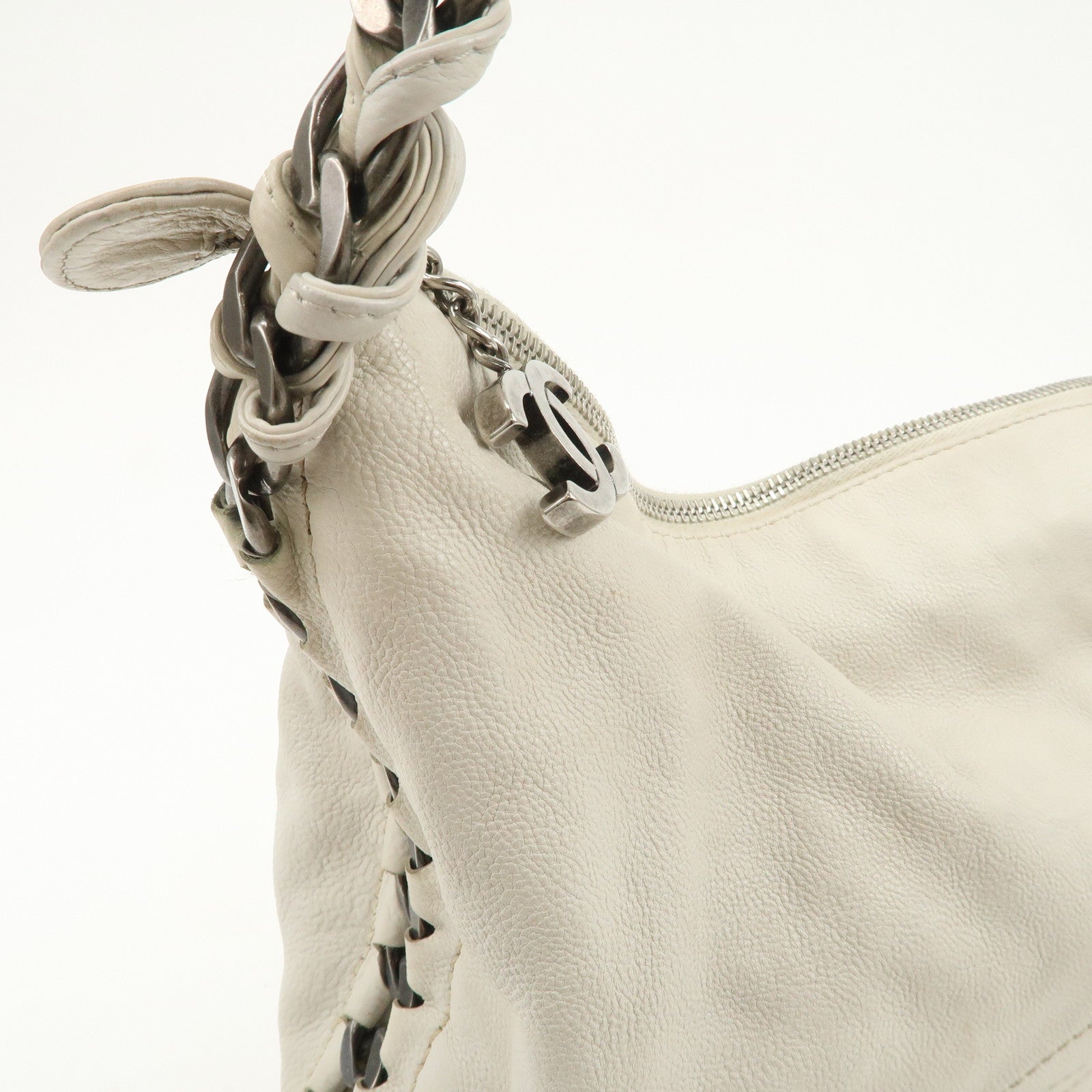 CHANEL COCO Mark Caviarskin Chain Tote Bag Shoulder Bag Ivory