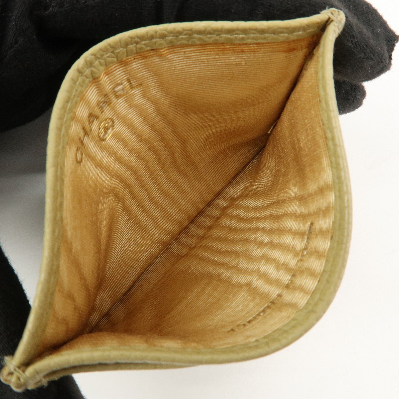 CHANEL COCO Mark Caviarskin Leather Card Case Card Holder Beige