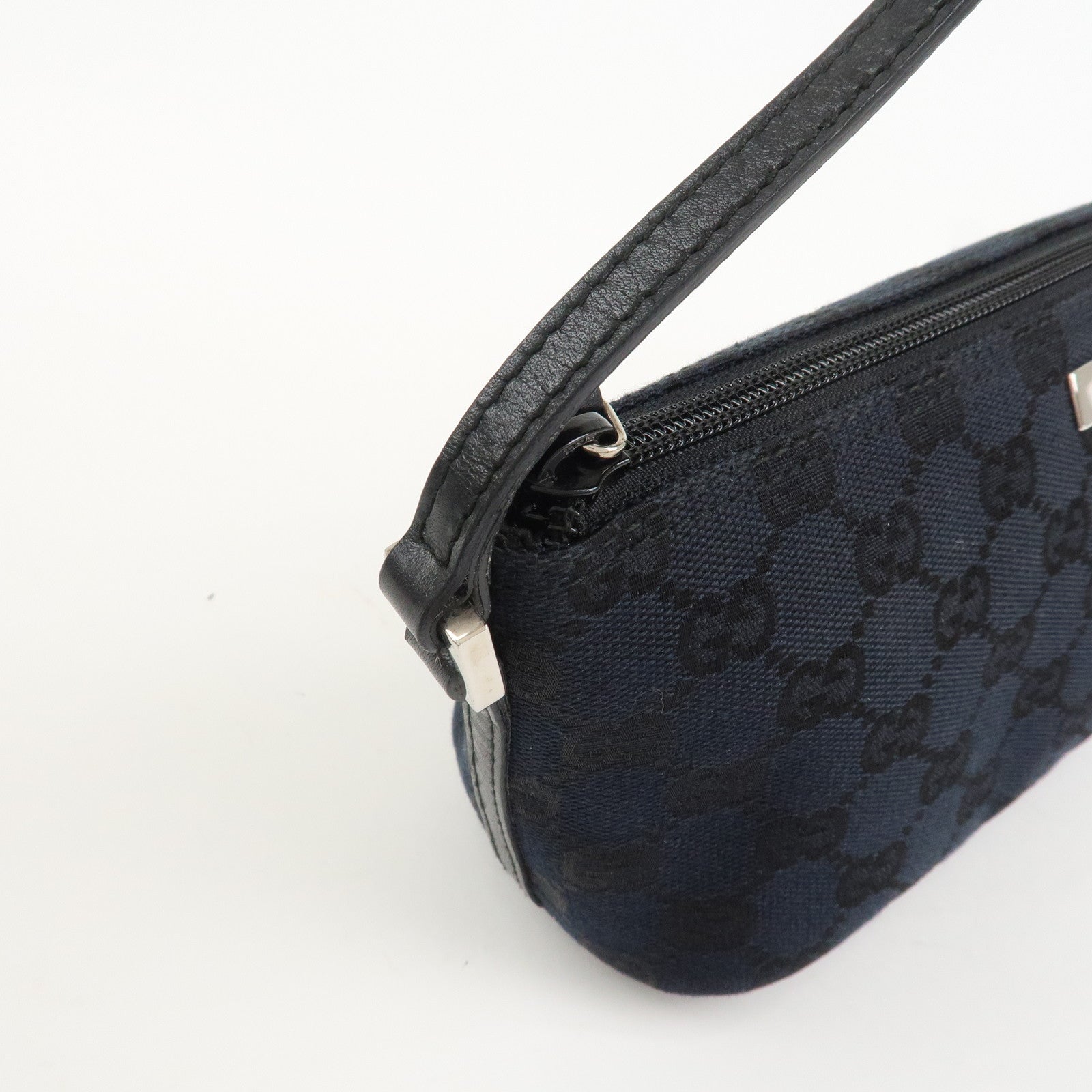 GUCCI GG Canvas Leather Accessory Pouch Hand Bag Navy 039.1103