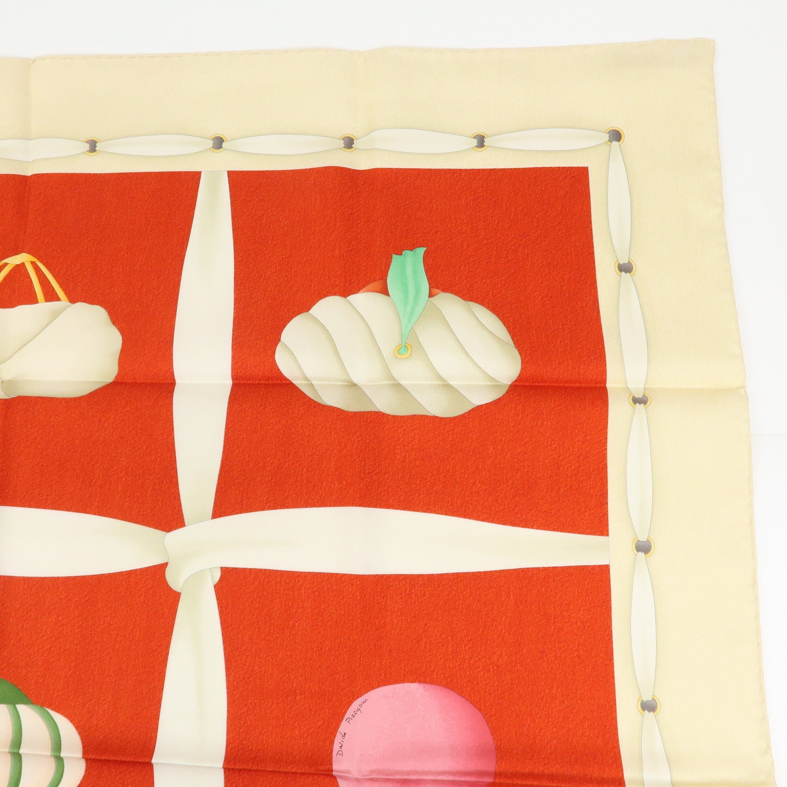 BVLGARI Silk 100% Scarf Topkapi Keffiyeh Red Beige