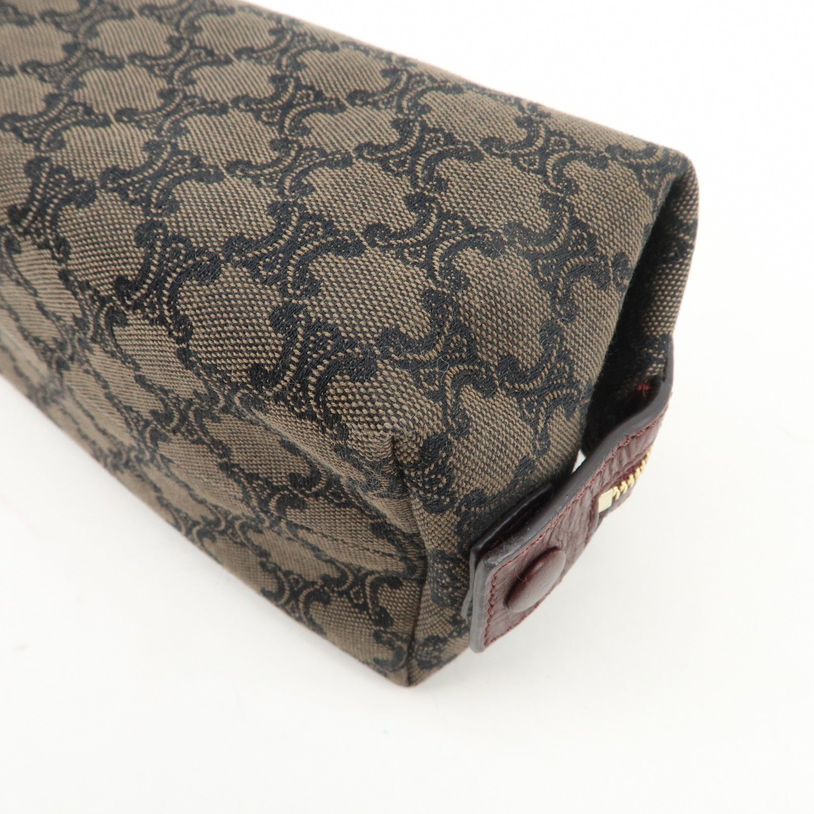 CELINE Macadam Canvas Leather Pouch Cosmetic Pouch Brown Wine Red