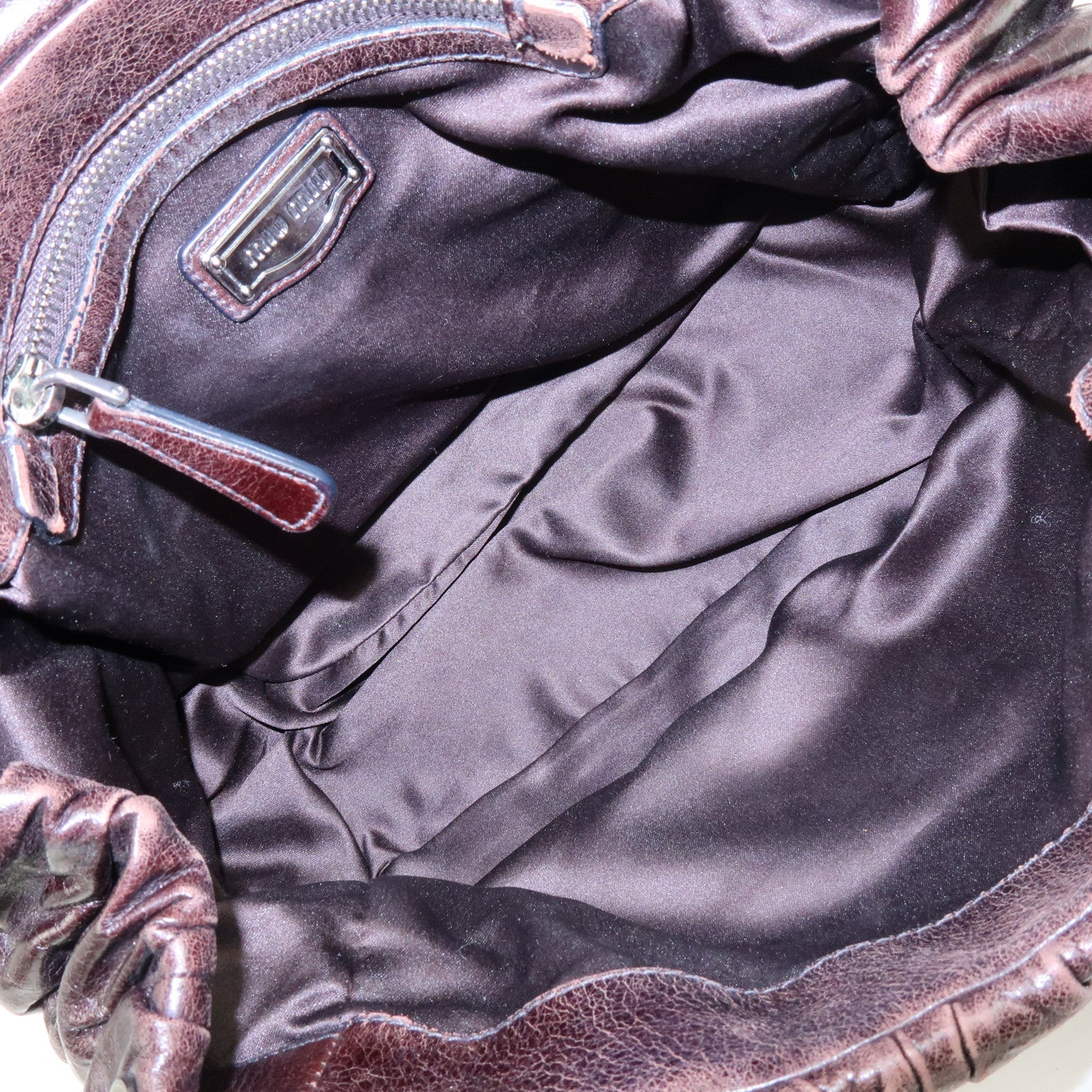 MIU MIU Matelasse Leather 2Way Bag Hand Bag Shoulder Bag Dark Brown