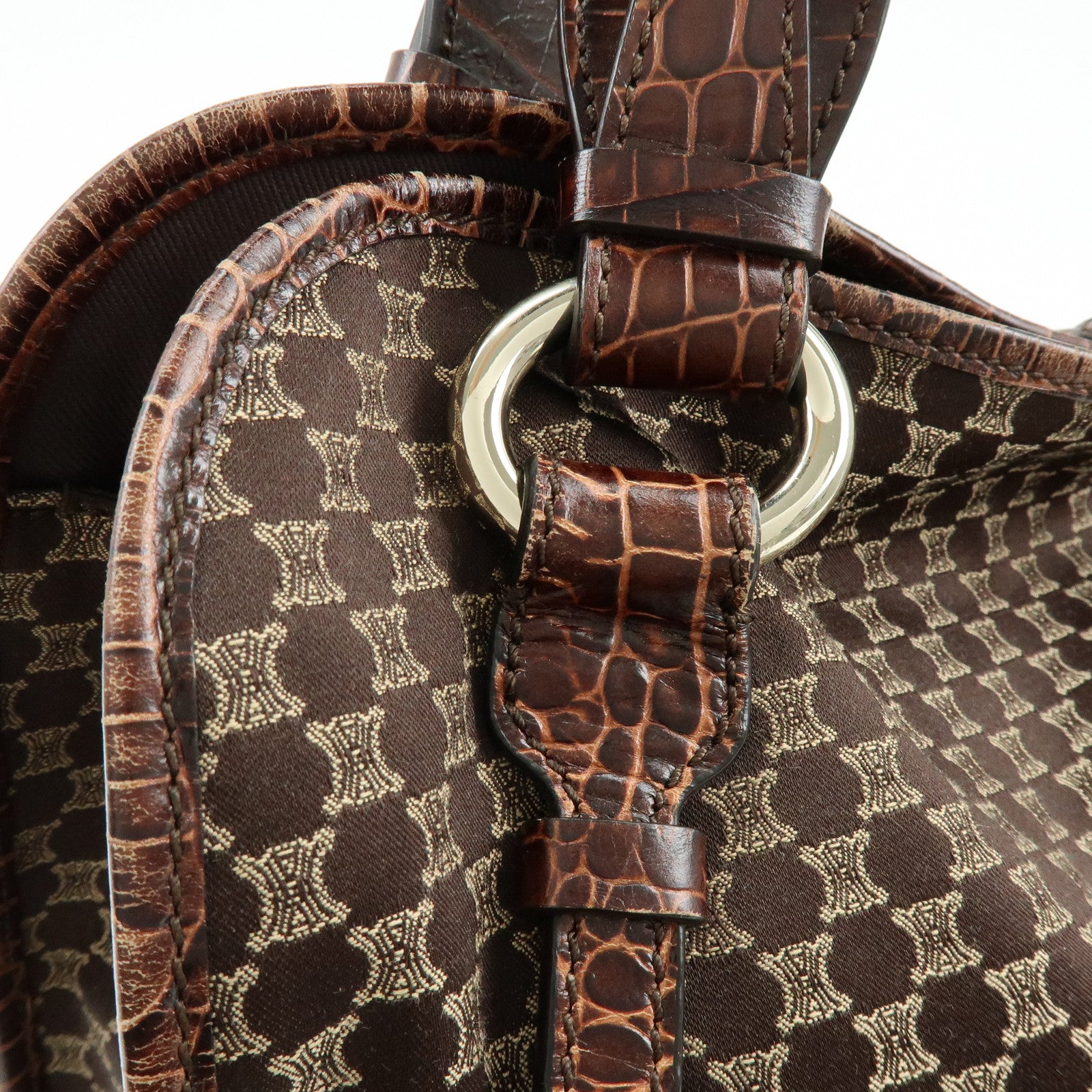 CELINE Macadam Bittersweet Canvas Embossed Leather Shoulder Bag