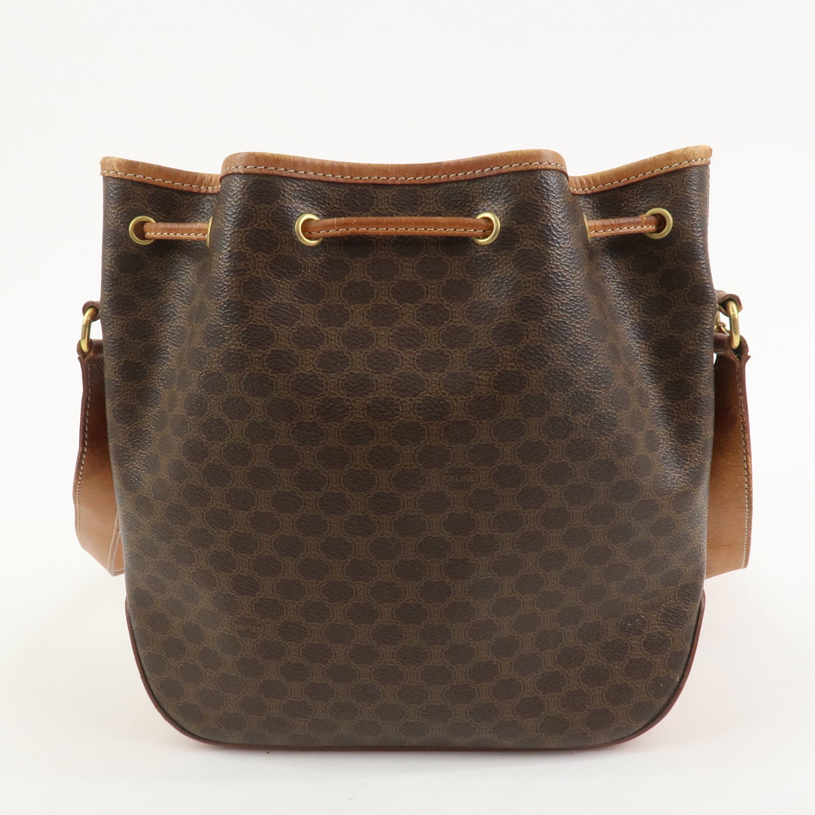 CELINE Macadam PVC Canvas Leather Shoulder Bag Crossbody Bag Brown