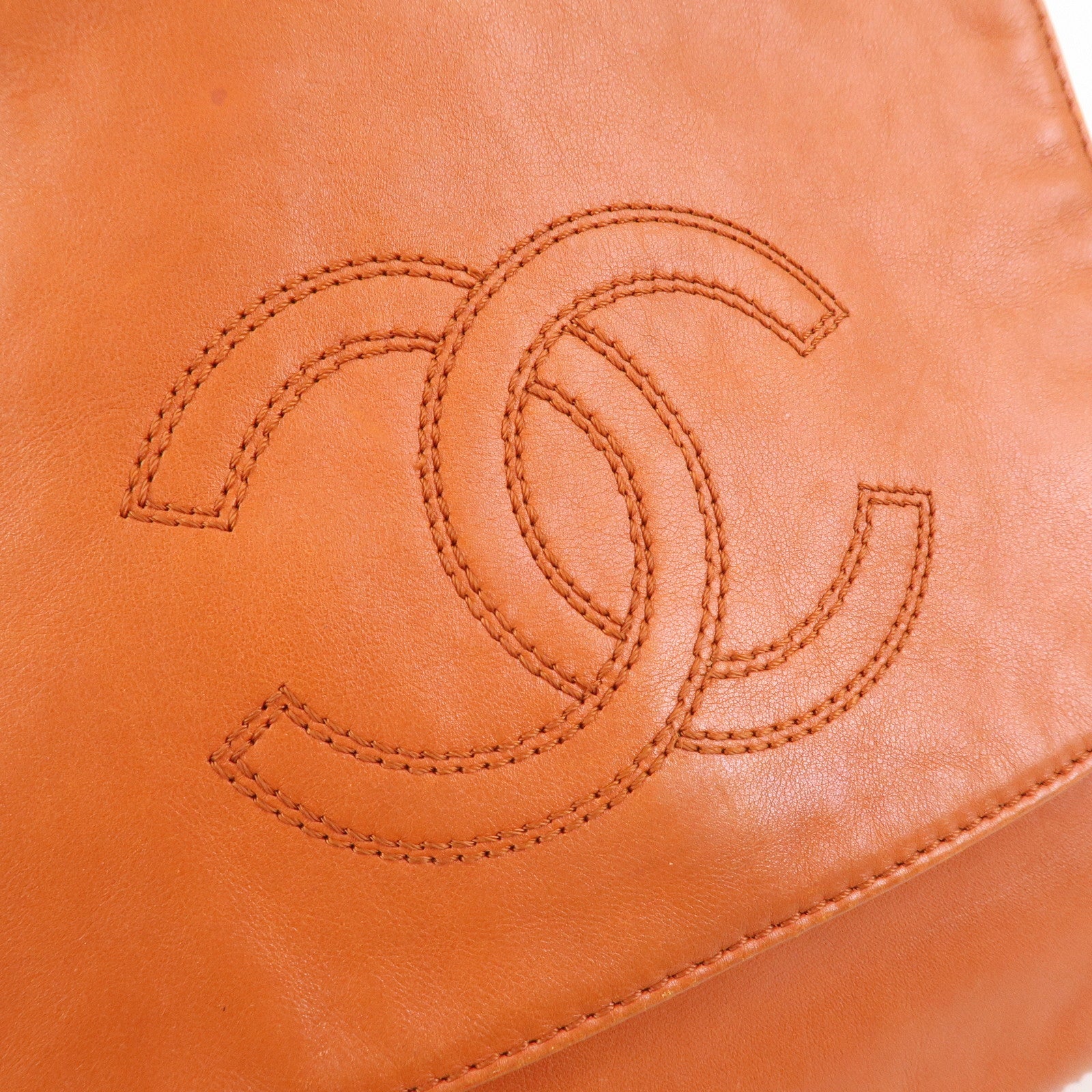 CHANEL COCO Mark Lamb Skin Shoulder Bag Orange