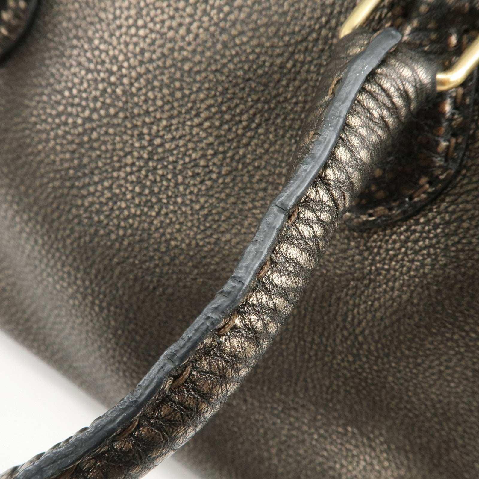 FENDI Selleria Leather Boston Bag Hand Bag Metallic Black 8BN127
