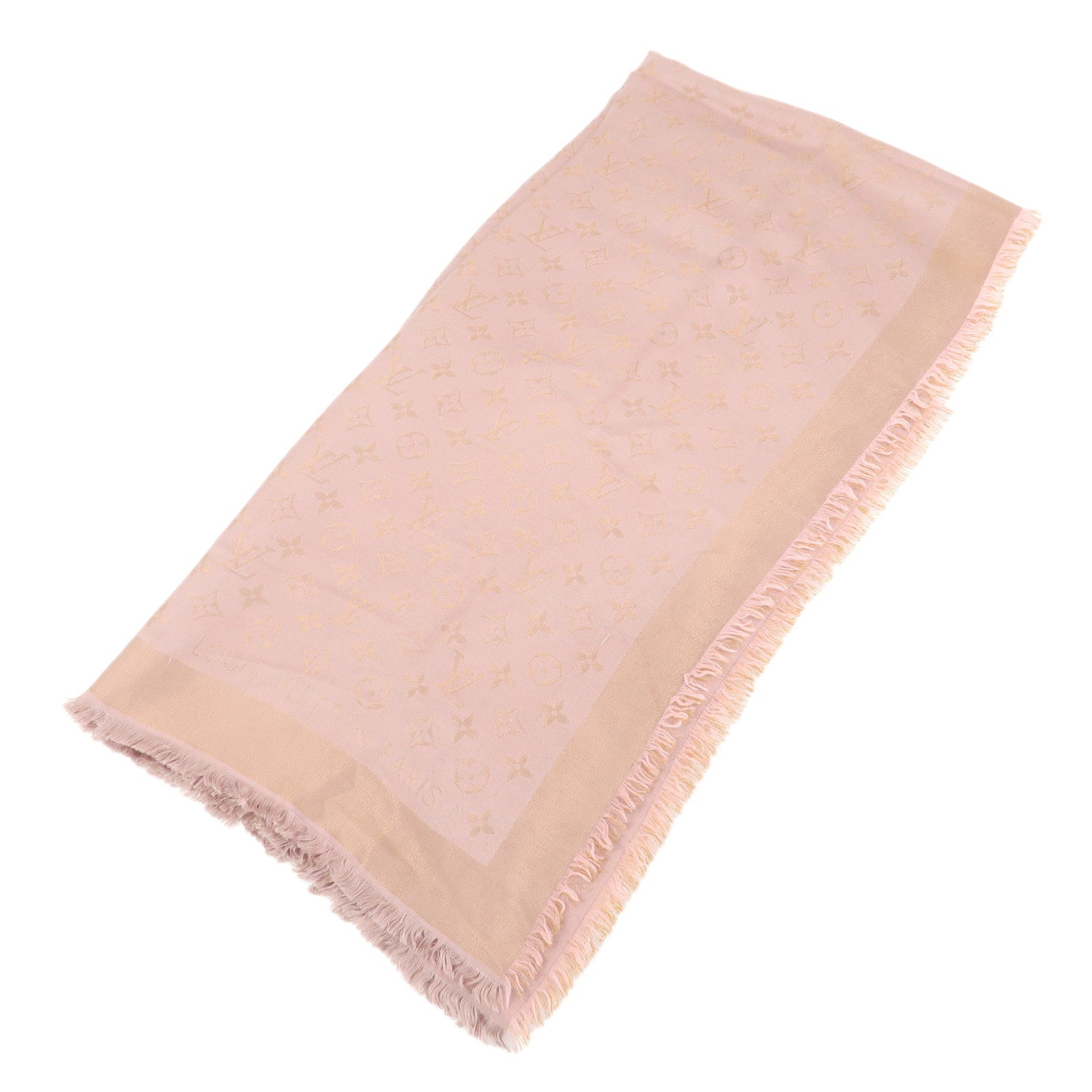 Louis Vuitton Monogram Shine Silk Wool Scarf Shawl Pink M75700