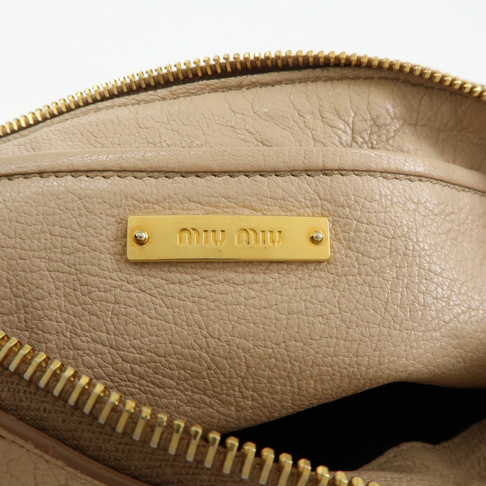 MIU MIU MADRAS Leather Shoulder Bag Crossbody Bag Beige RP0369