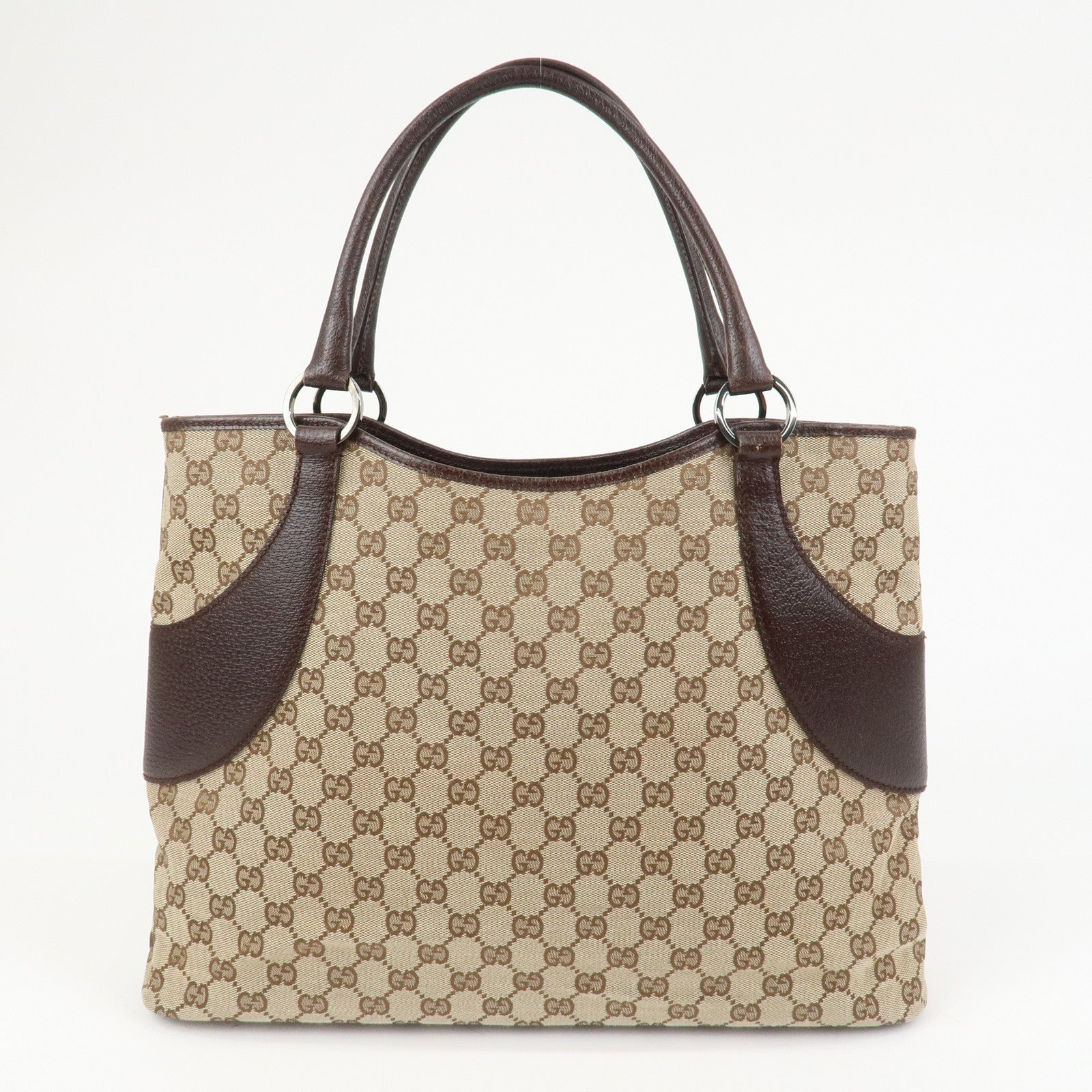 GUCCI GG Monogram Canvas Leather Tote Bag Shoulder Bag Brown 113016