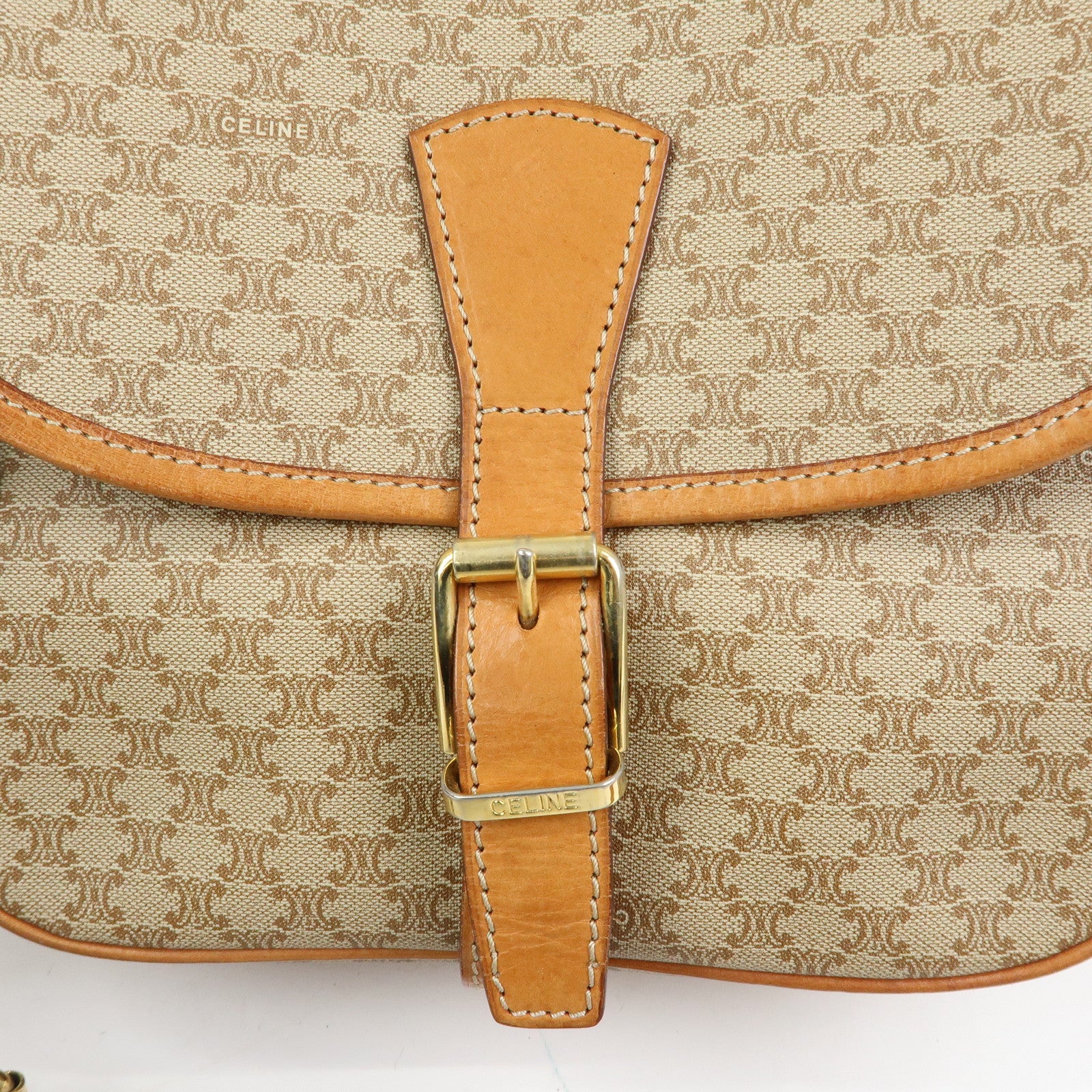 CELINE Macadam PVC Leather Shoulder Bag Beige Brown