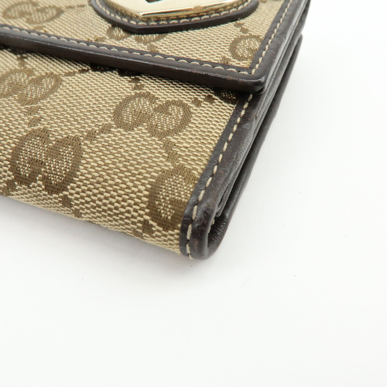 GUCCI Lovely Heart GG Canvas Leather Long Wallet Brown 245723