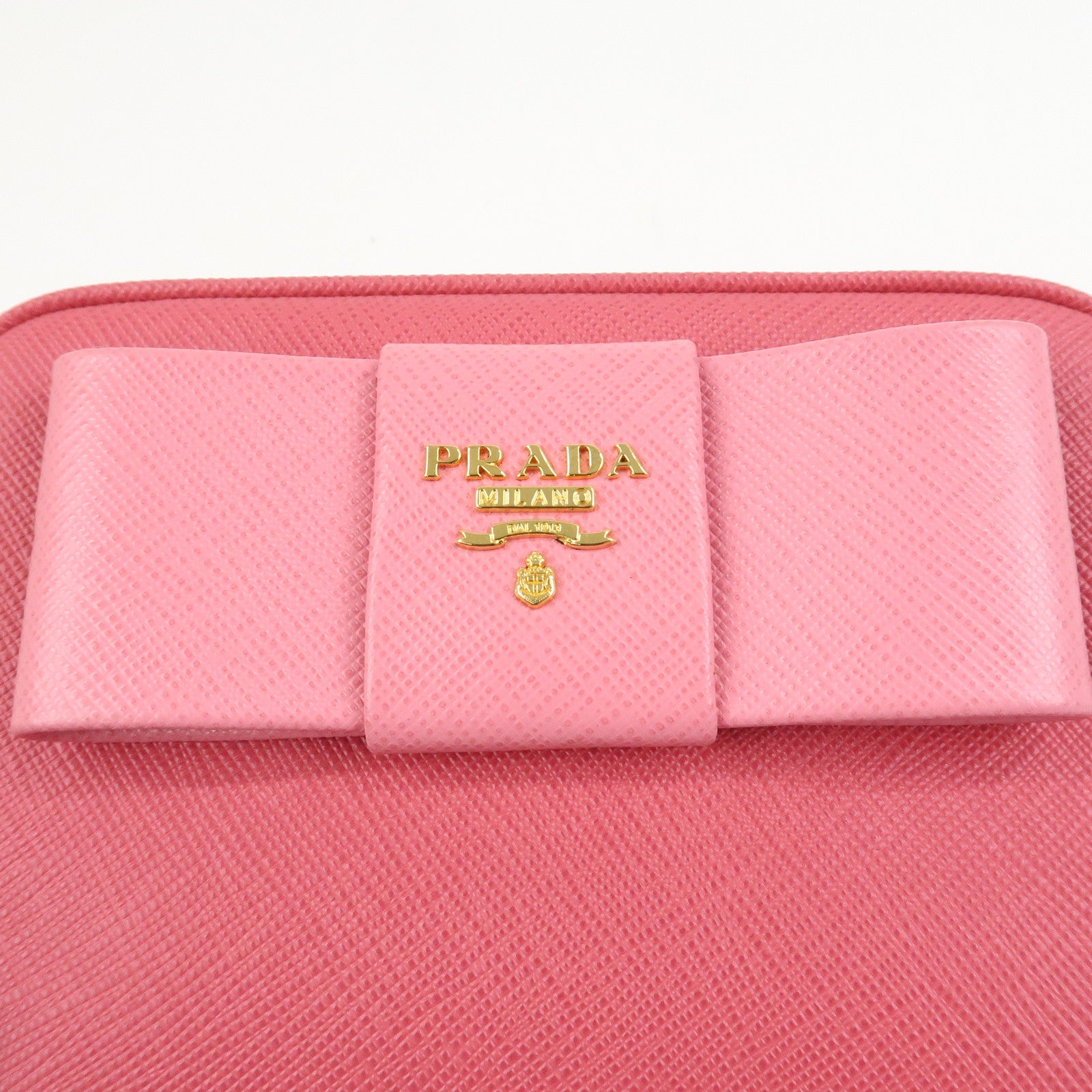 PRADA Saffiano Leather Ribbon Mini Camera Shoulder Bag Pink 1N1674