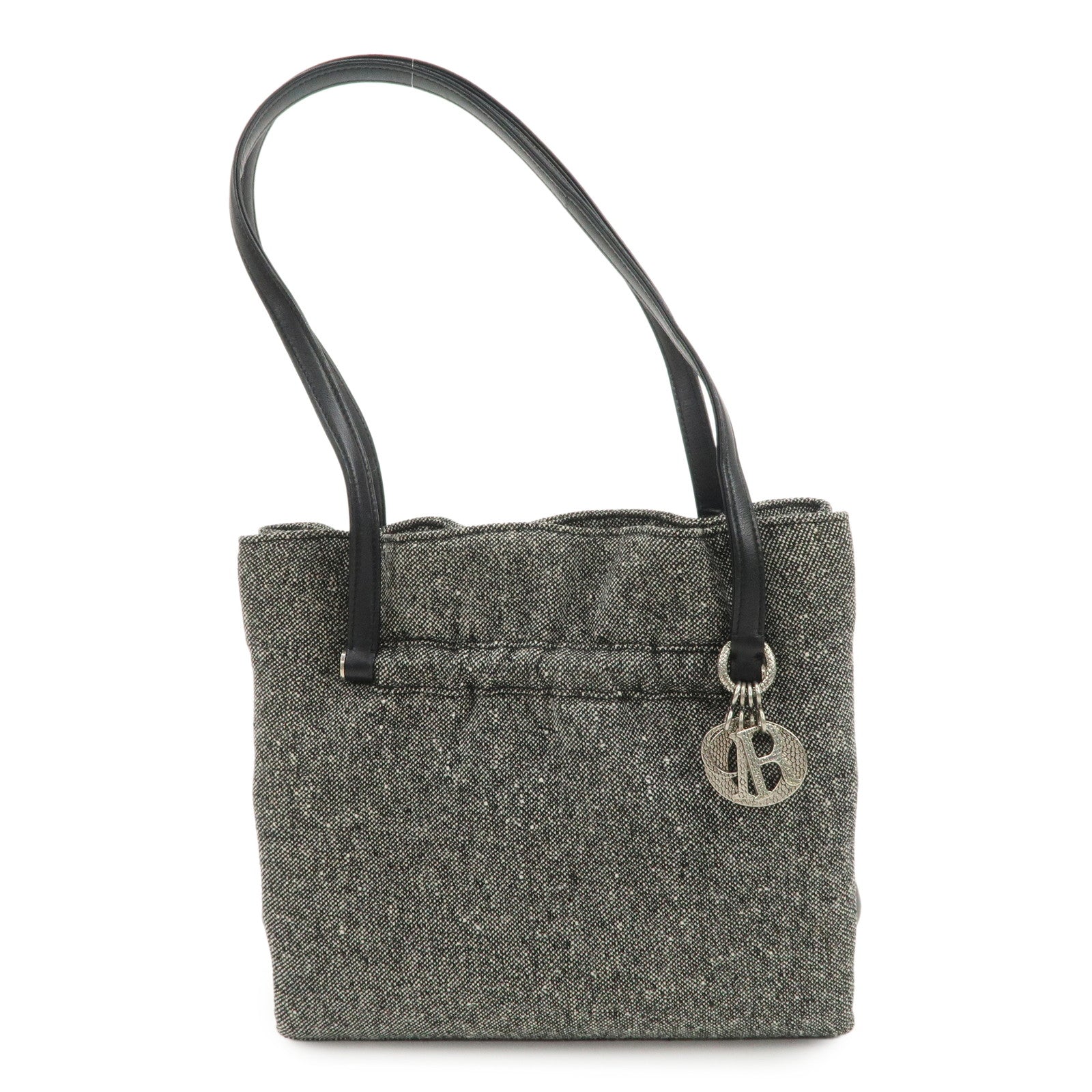 Christian Dior Logo Tweed Leather Shoulder Bag Hand Bag Black