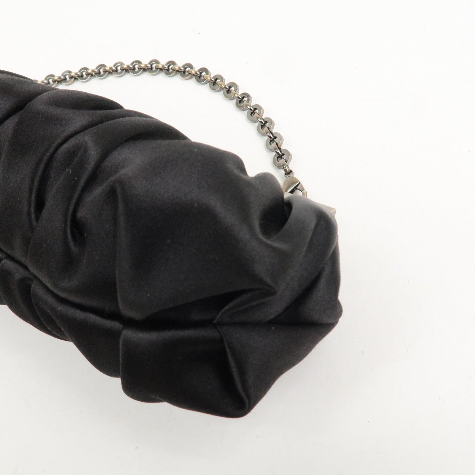 Ferragamo Gancini Satin Chain 2Way Bag Clutch Bag Black