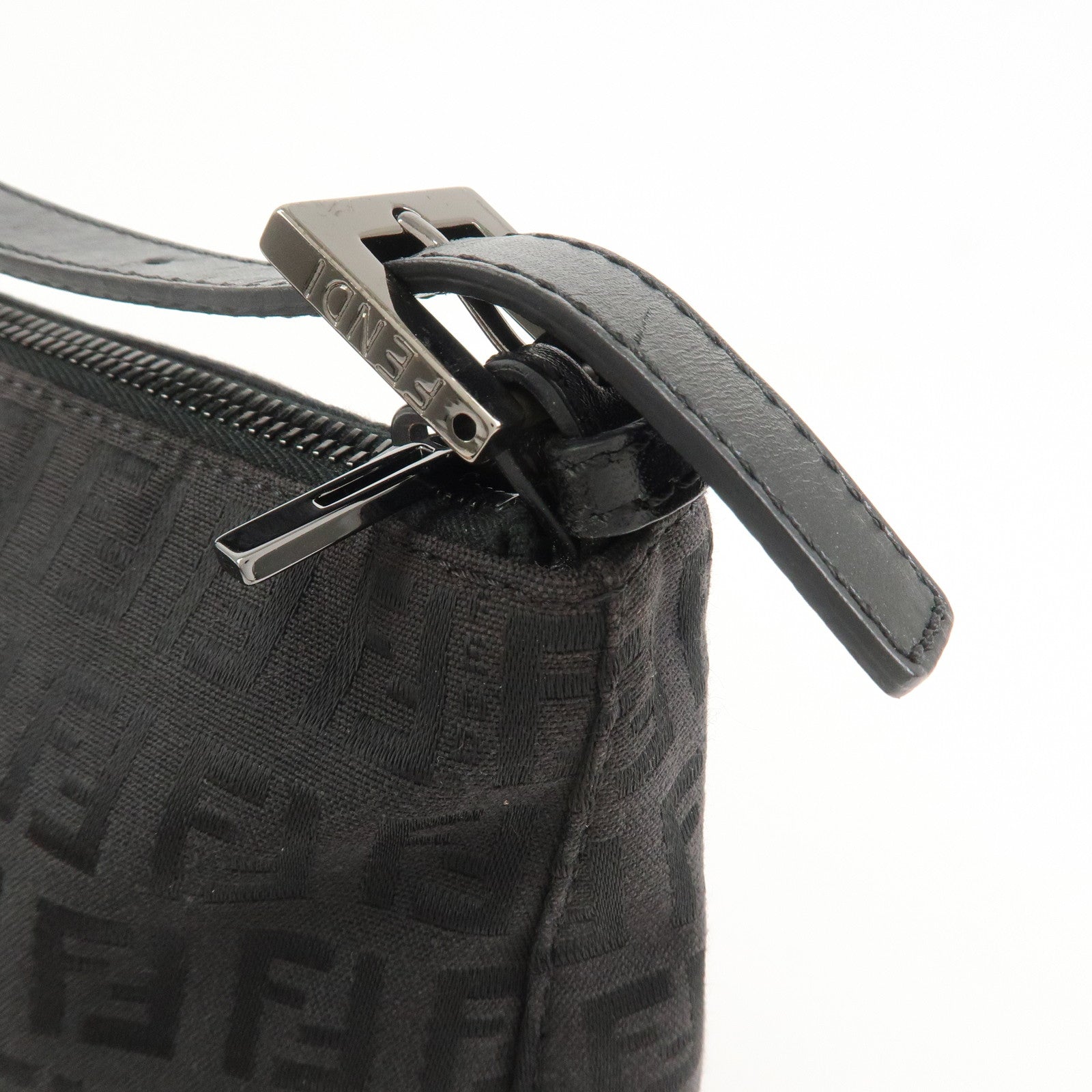 FENDI Zucchino Canvas Leather Hand Bag Pouch Black 8N0005