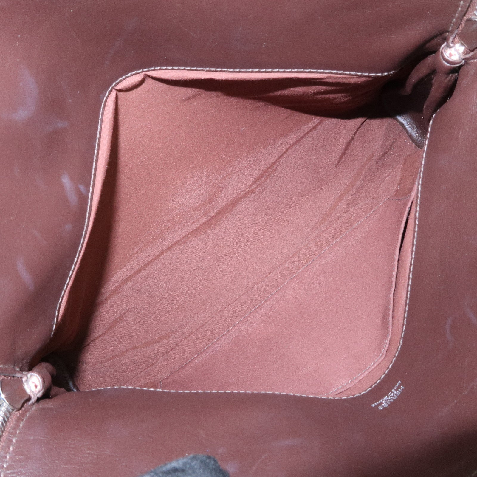 HERMES Leather Toile Ash Sac Eve MM J Engraved Hand Bag Natural