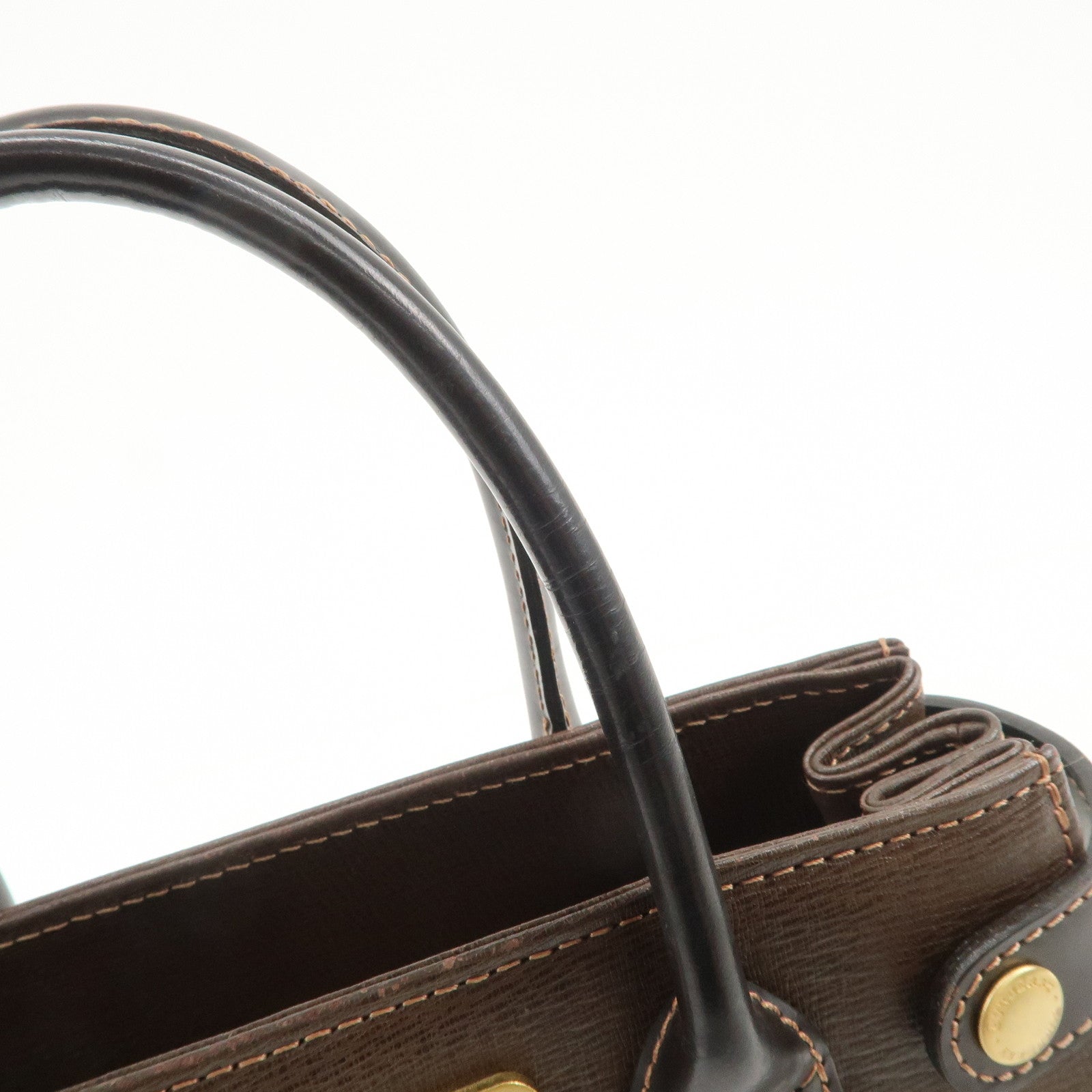 BURBERRY Leather Hand Bag Tote Bag Brown Gold