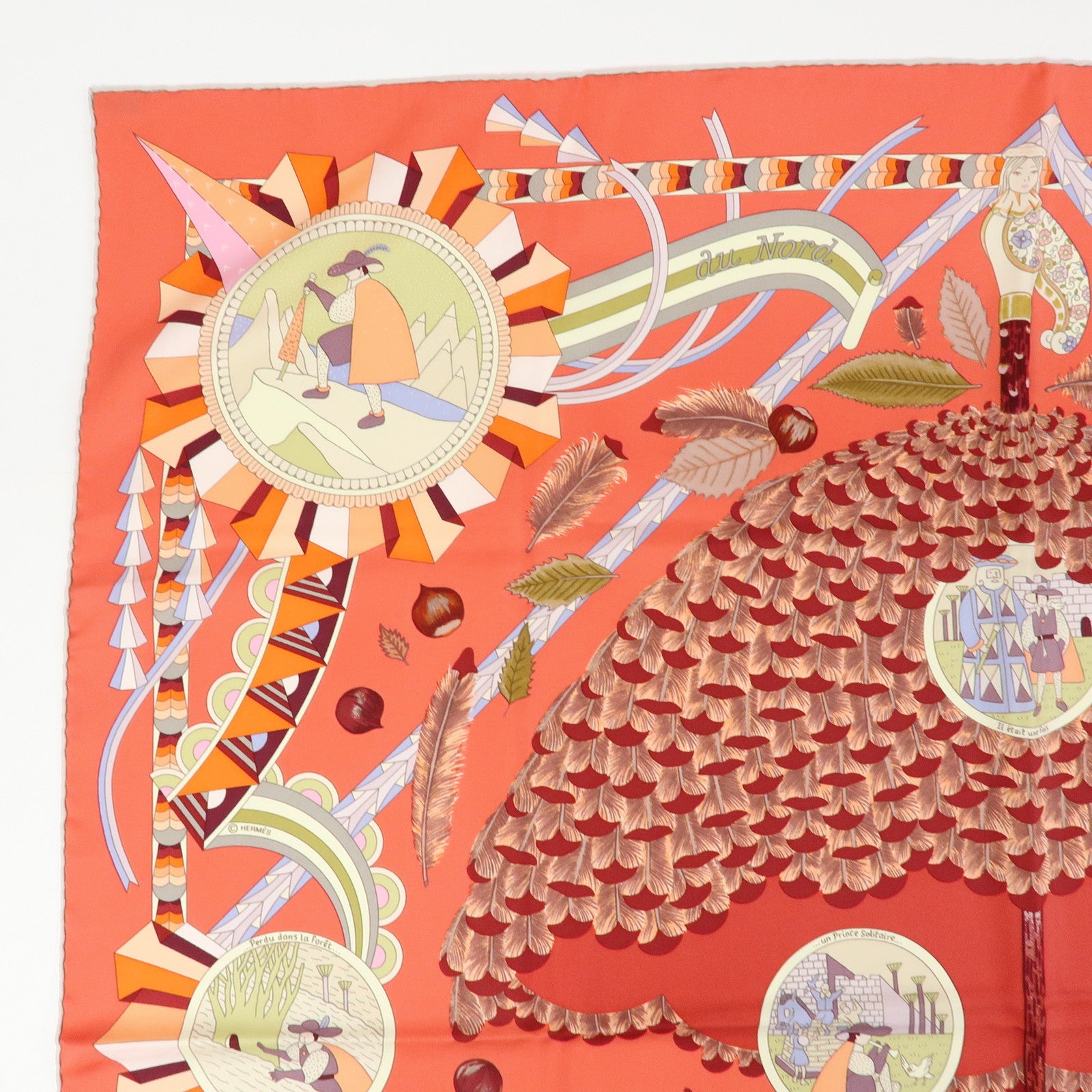 HERMES Carre 90 Silk 100% Scarf L' OMBRELLE MAGIQUE Umbrella Pink