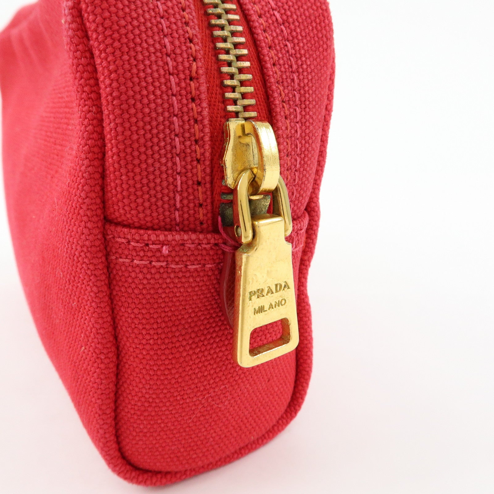 PRADA Triangle Logo Canvas Saffiano Leather Pouch Red 1N0021