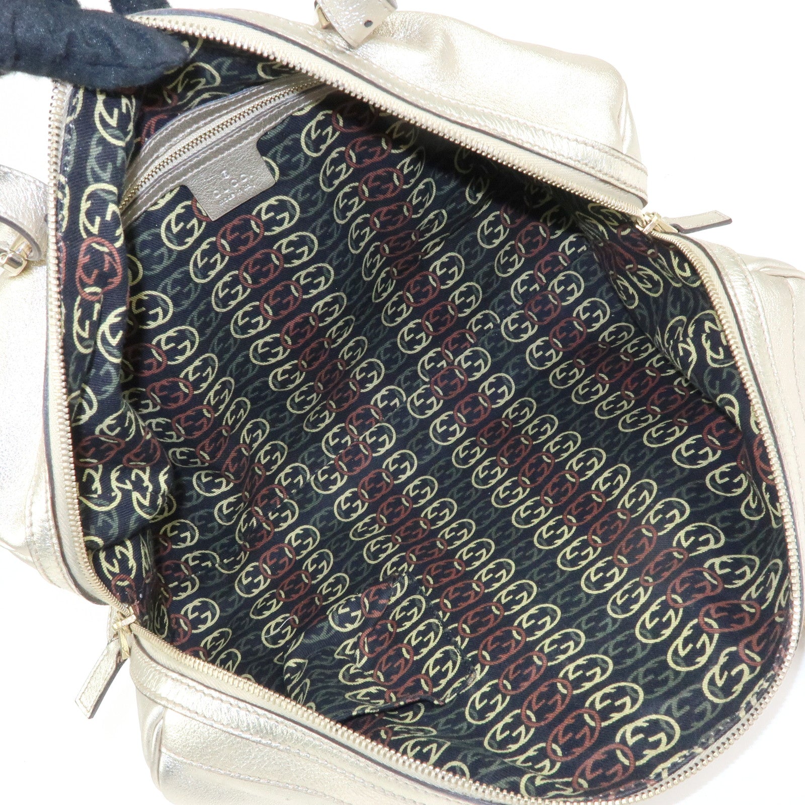 GUCCI Interlocking G Leather Boston Bag Hand Bag Gold 170010