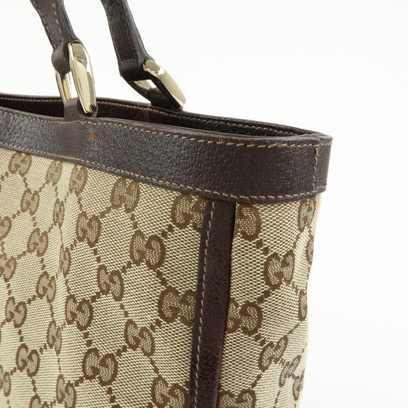 GUCCI GG Canvas Leather Tote Bag Shoulder Bag Beige Brown 170004