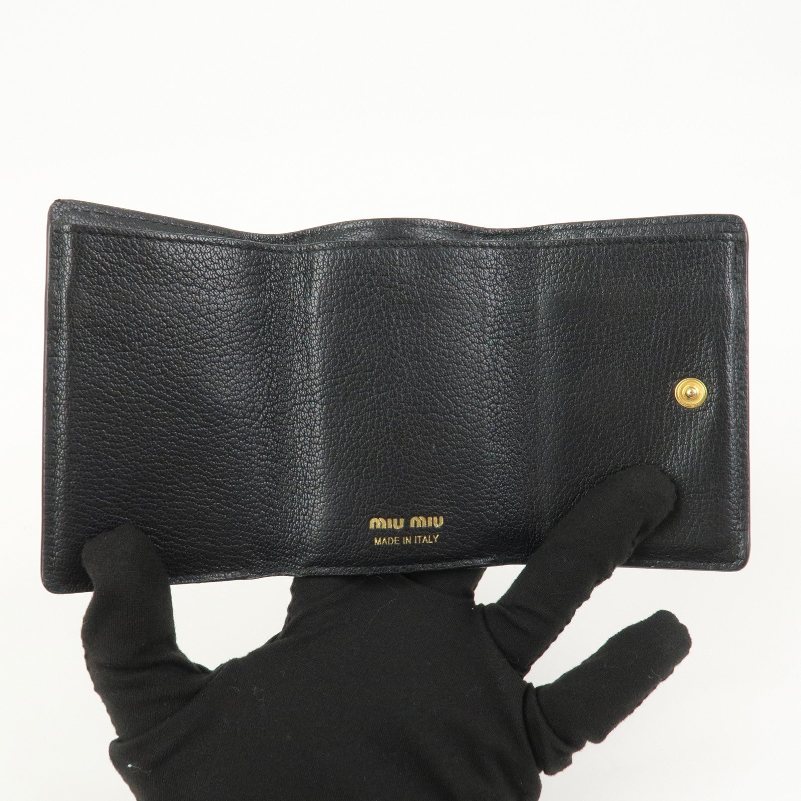 MIU MIU Logo Leather Tri-fold Compact Wallet Black 5MH020