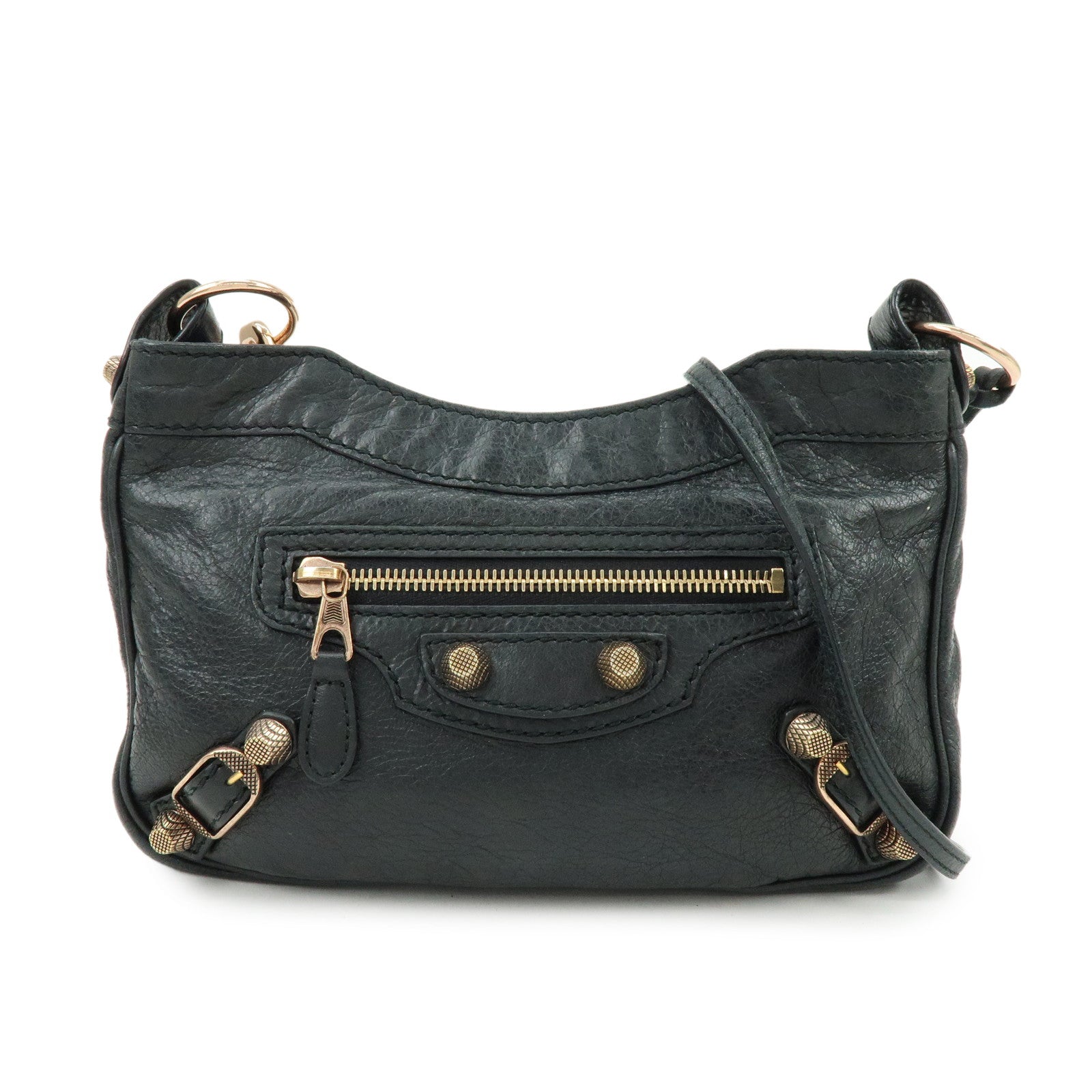 BALENCIAGA The Giant Hip Leather Shoulder Bag Black 237203