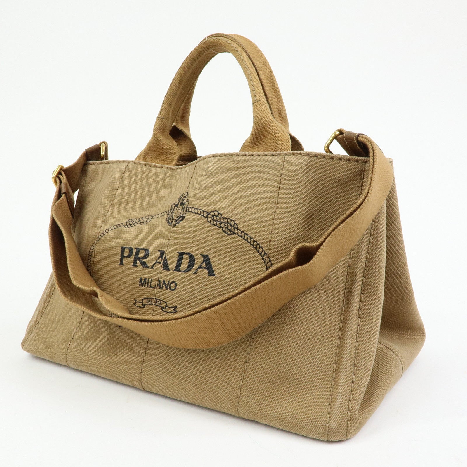 PRADA Triangle Logo CANAPA Canvas 2Way Bag Hand Bag Shoulder Bag