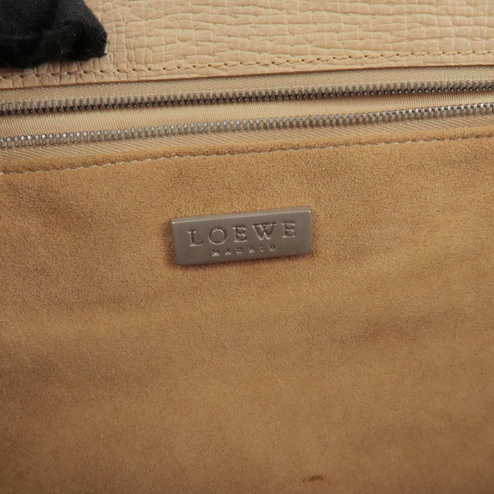 LOEWE Anagram Embossed Leather Tote Bag Hand Bag Beige