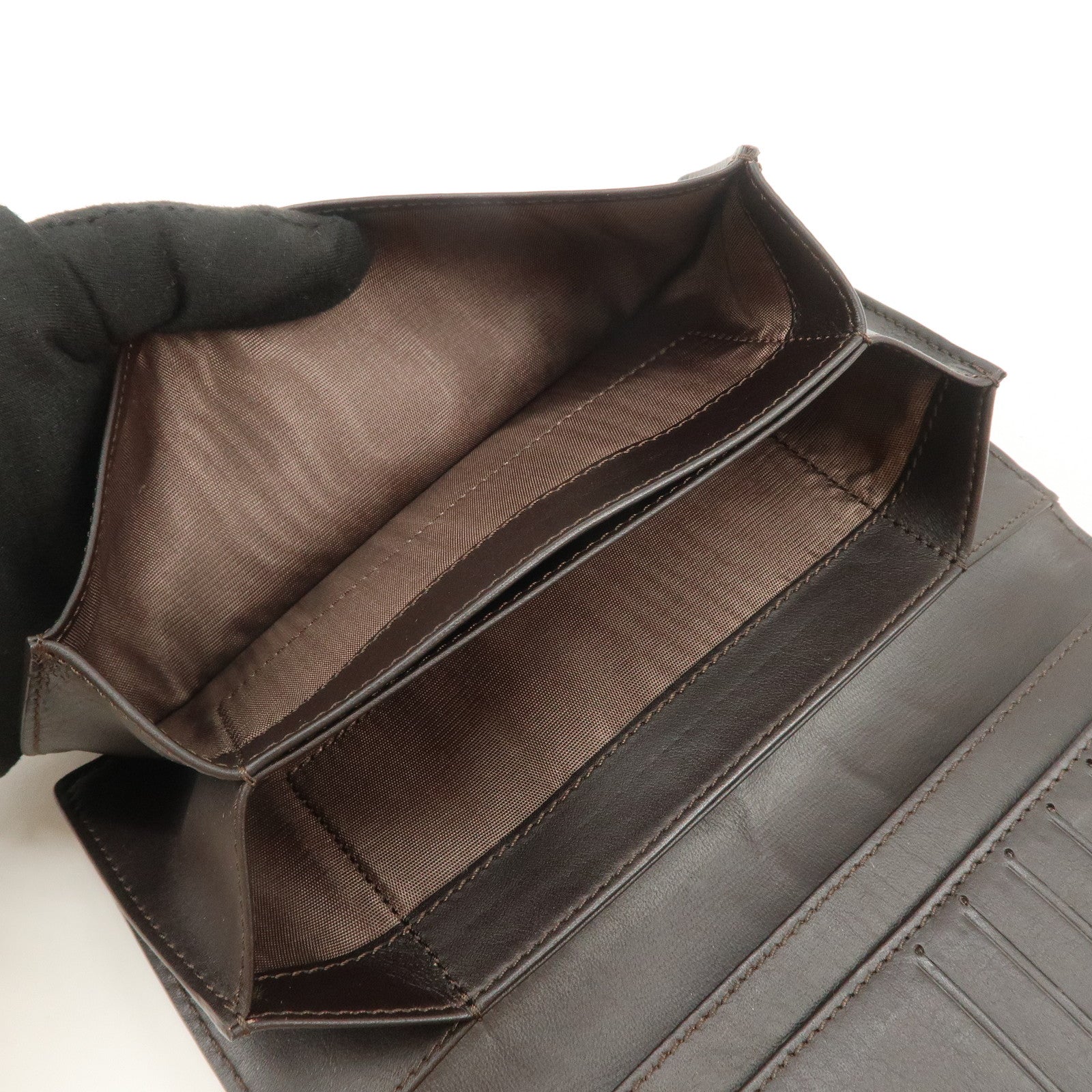 CELINE Macadam Canvas Leather Flap Long Wallet Brown