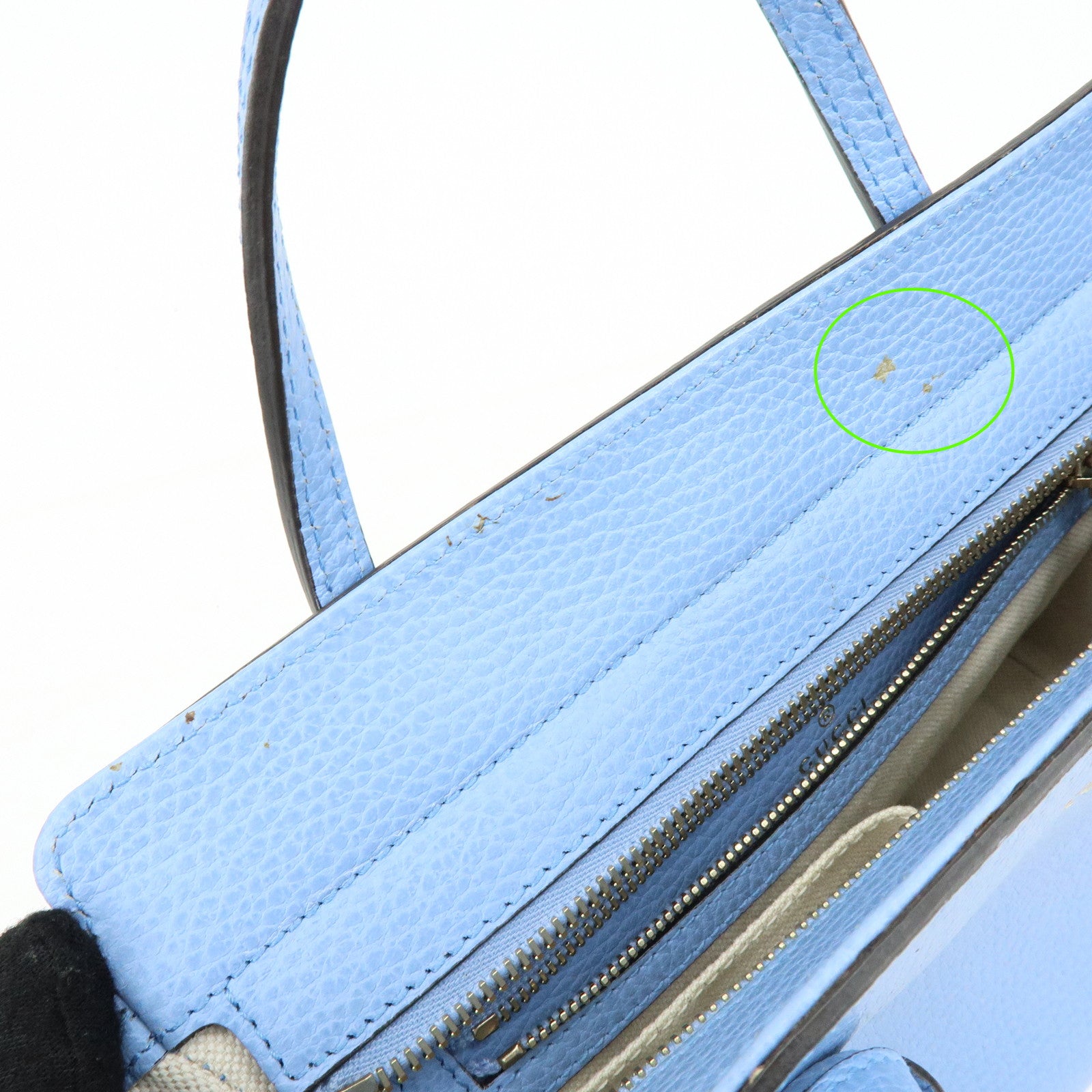 GUCCI Interlocking G Leather 2Way Bag Hand Bag Light Blue 368827