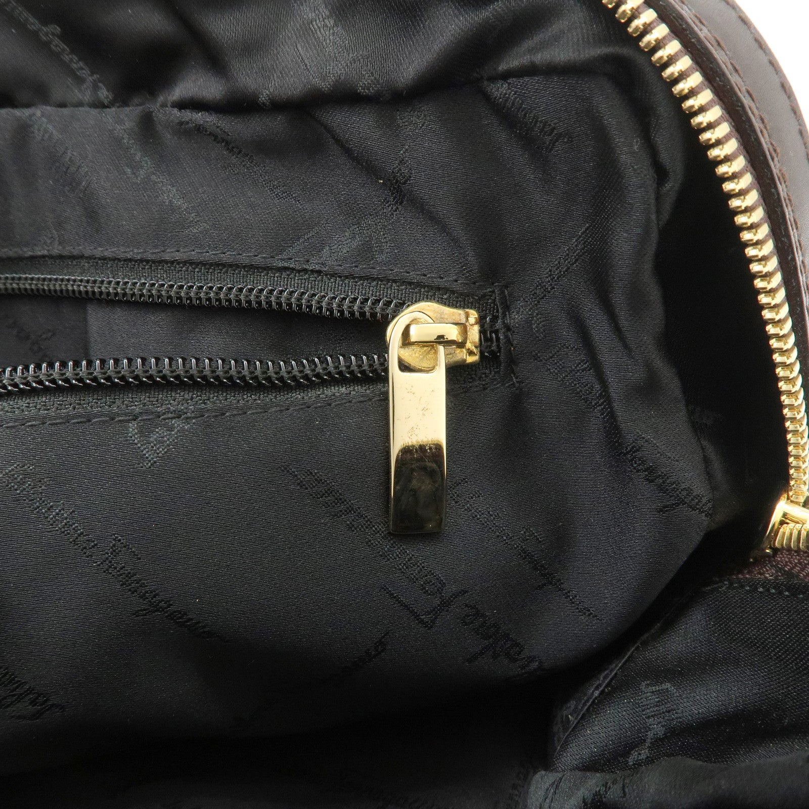 Ferragamo Gancini Leather Canvas Shoulder Bag Hand Bag Beige Brown