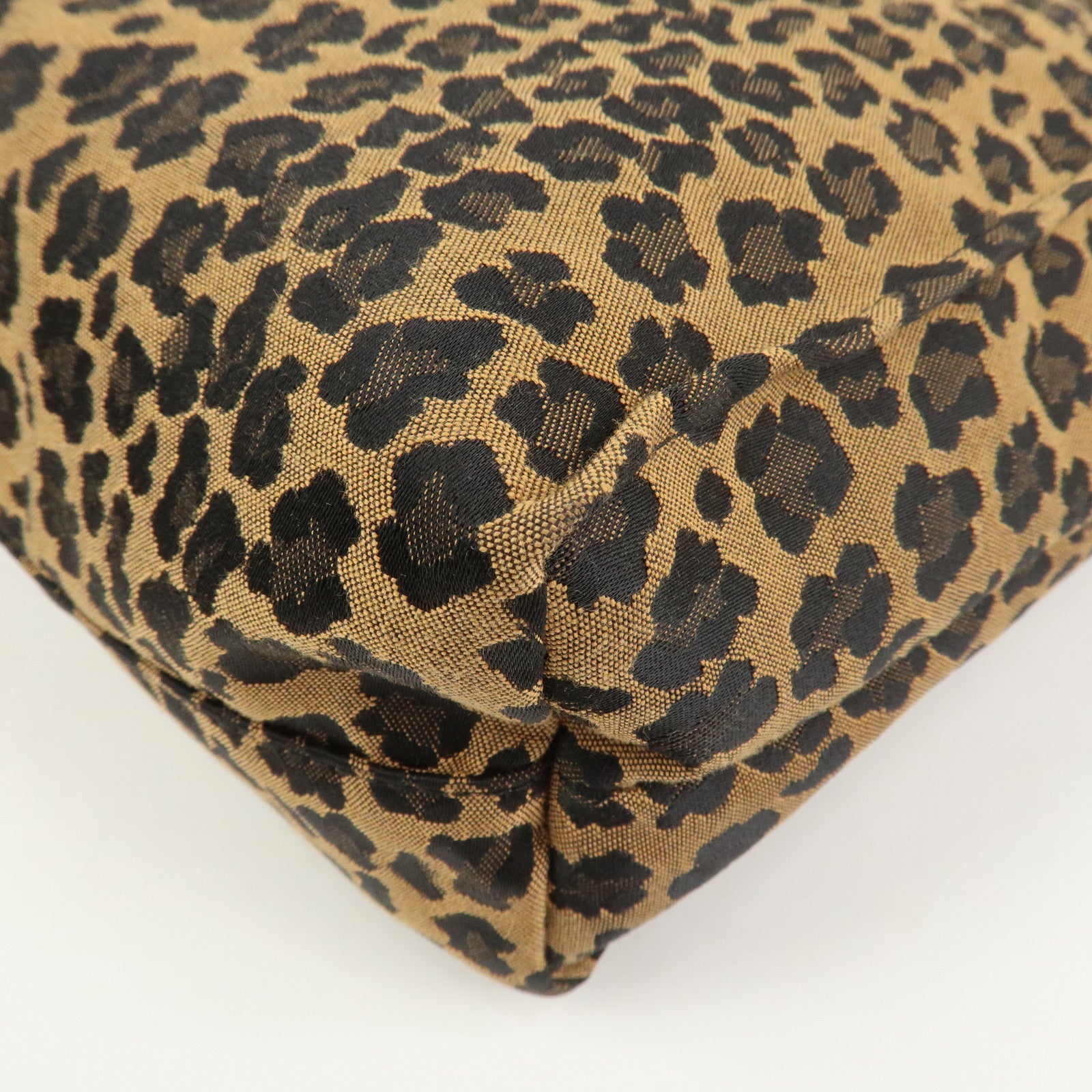 FENDI Canvas Leather Leopard Tote Bag Hand Bag Brown Red 8BH173