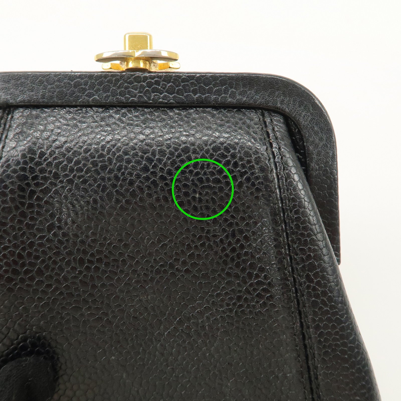 CHANEL COCO Mark Caviarskin Purse Wallet Pouch Black Used