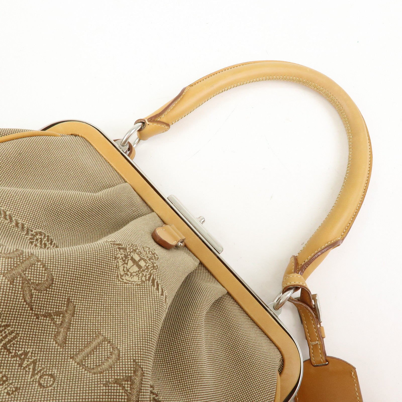 PRADA Logo Jacquard Leather Shoulder Bag Light Brown BR3481