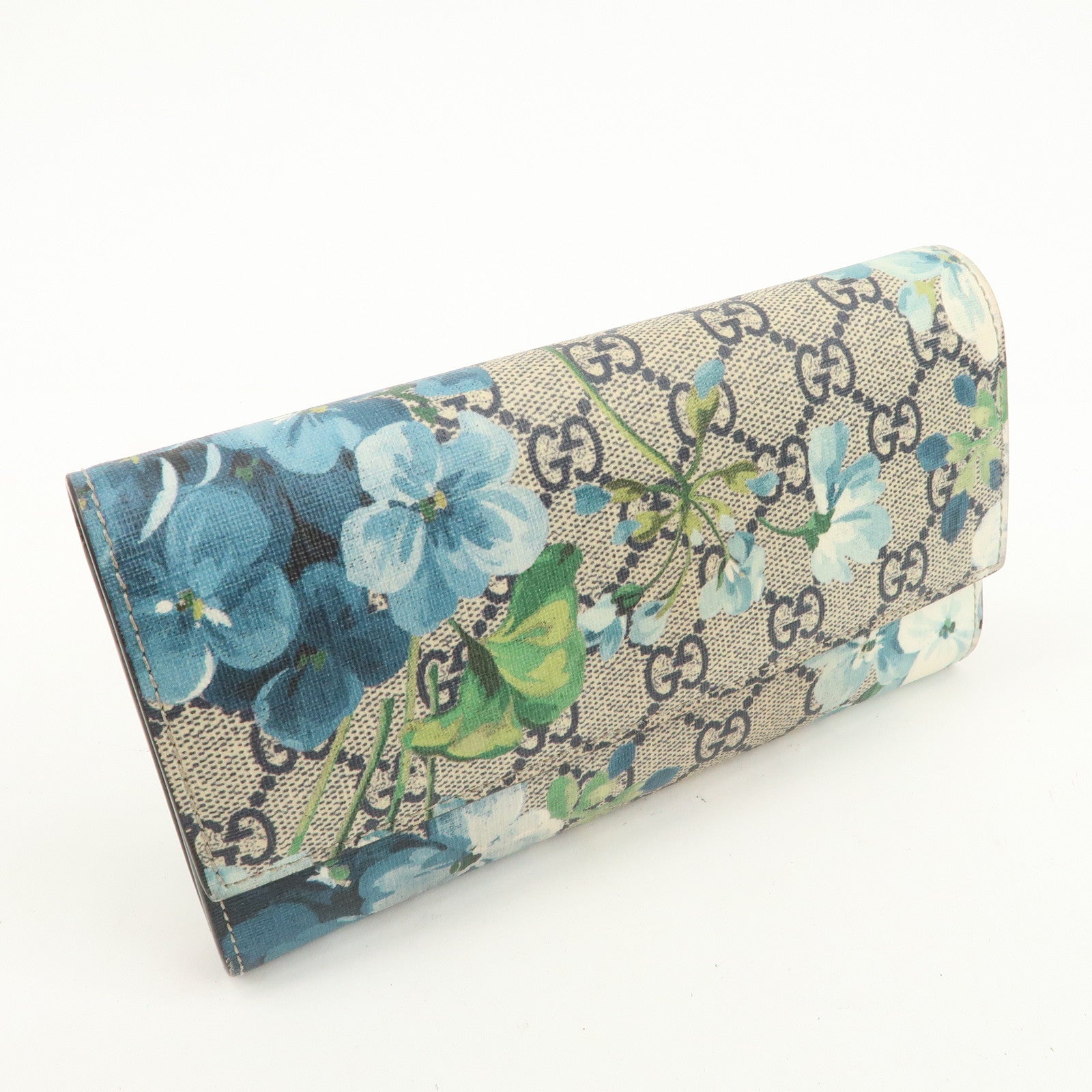 GUCCI GG Blooms GG Supreme Continental Wallet Beige Blue 404070
