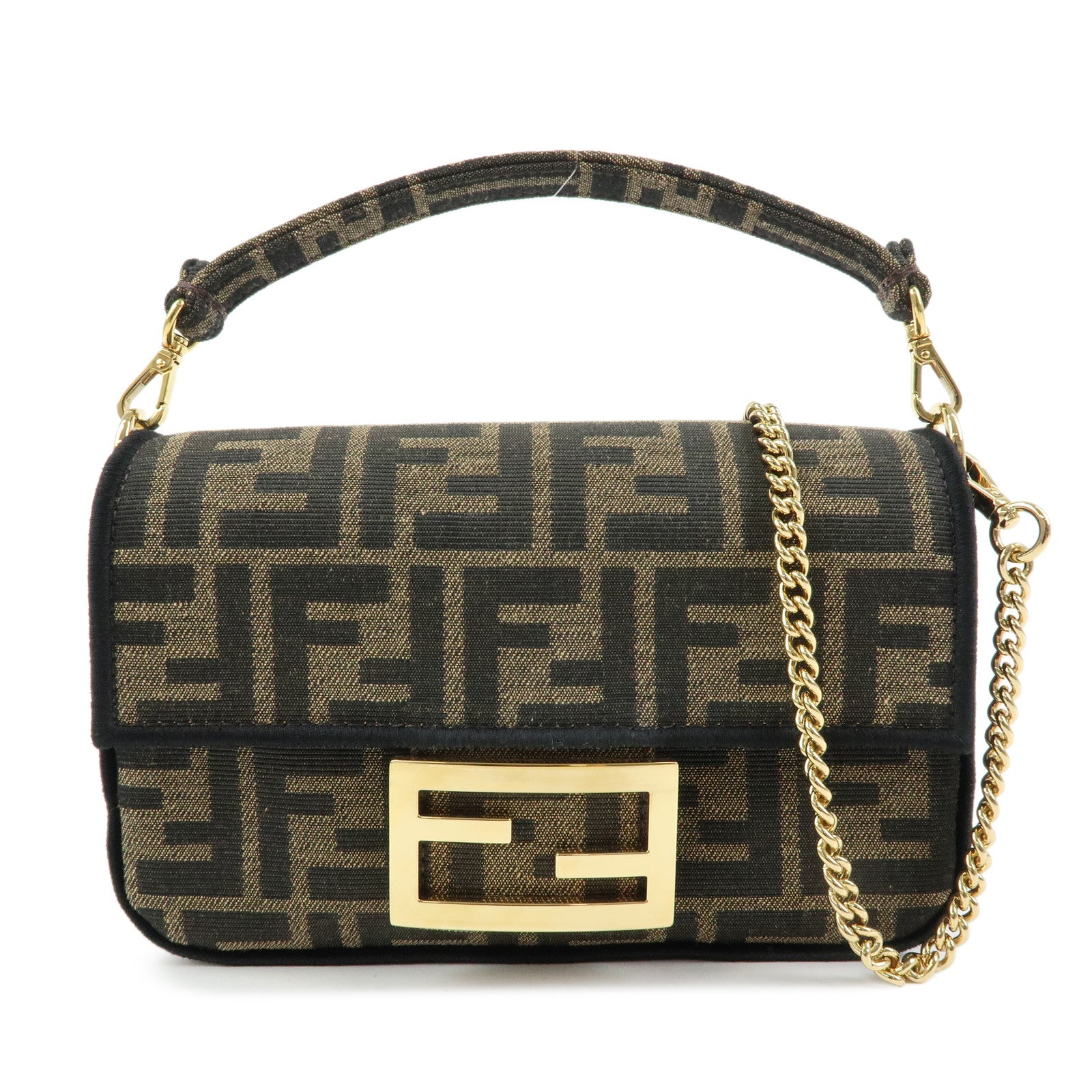 FENDI Zucca Jaquard Canvas Baguette Small 2Way Hand Bag Brown 8BS017