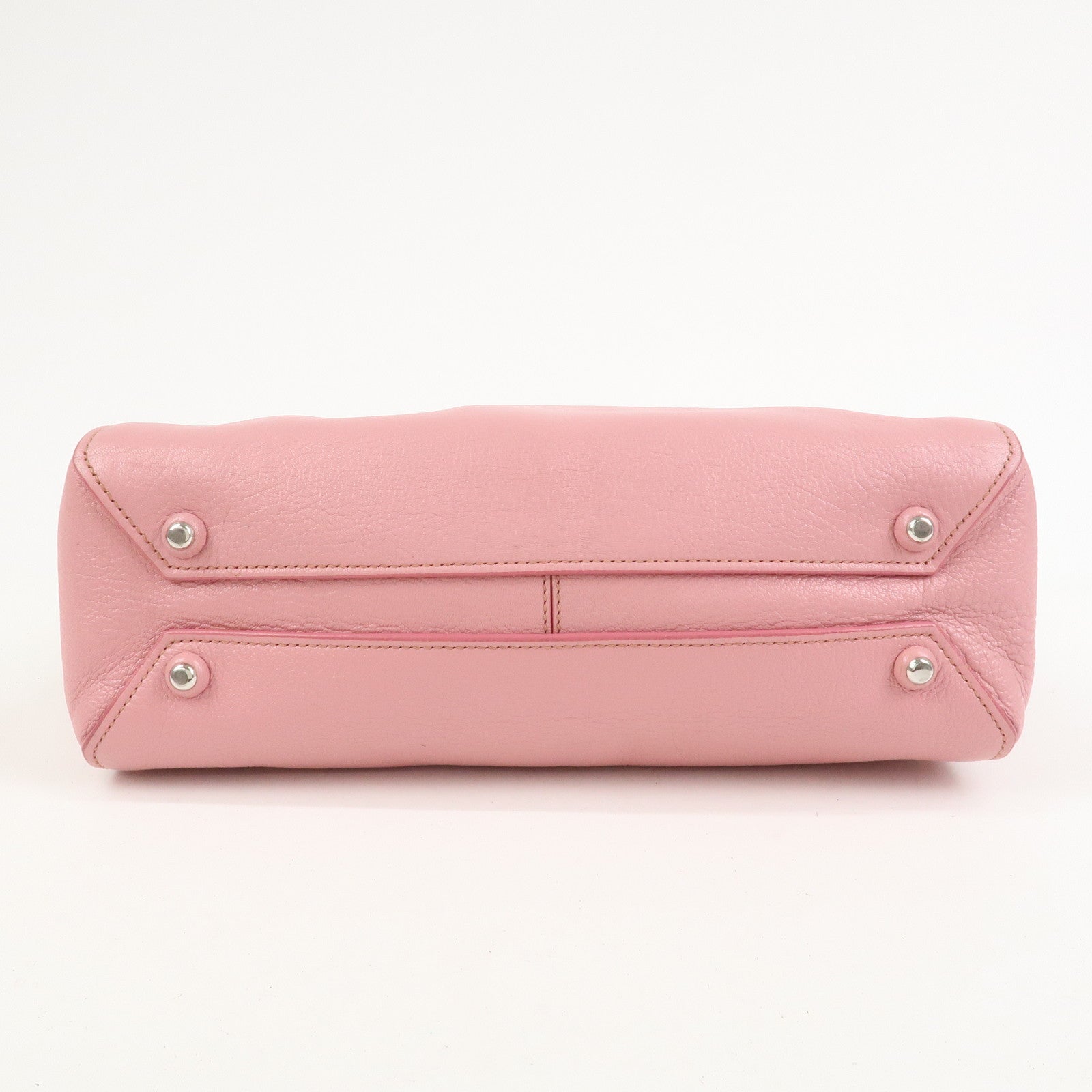 MIU MIU Logo Madras Leather Hand Bag Tote Bag Pink
